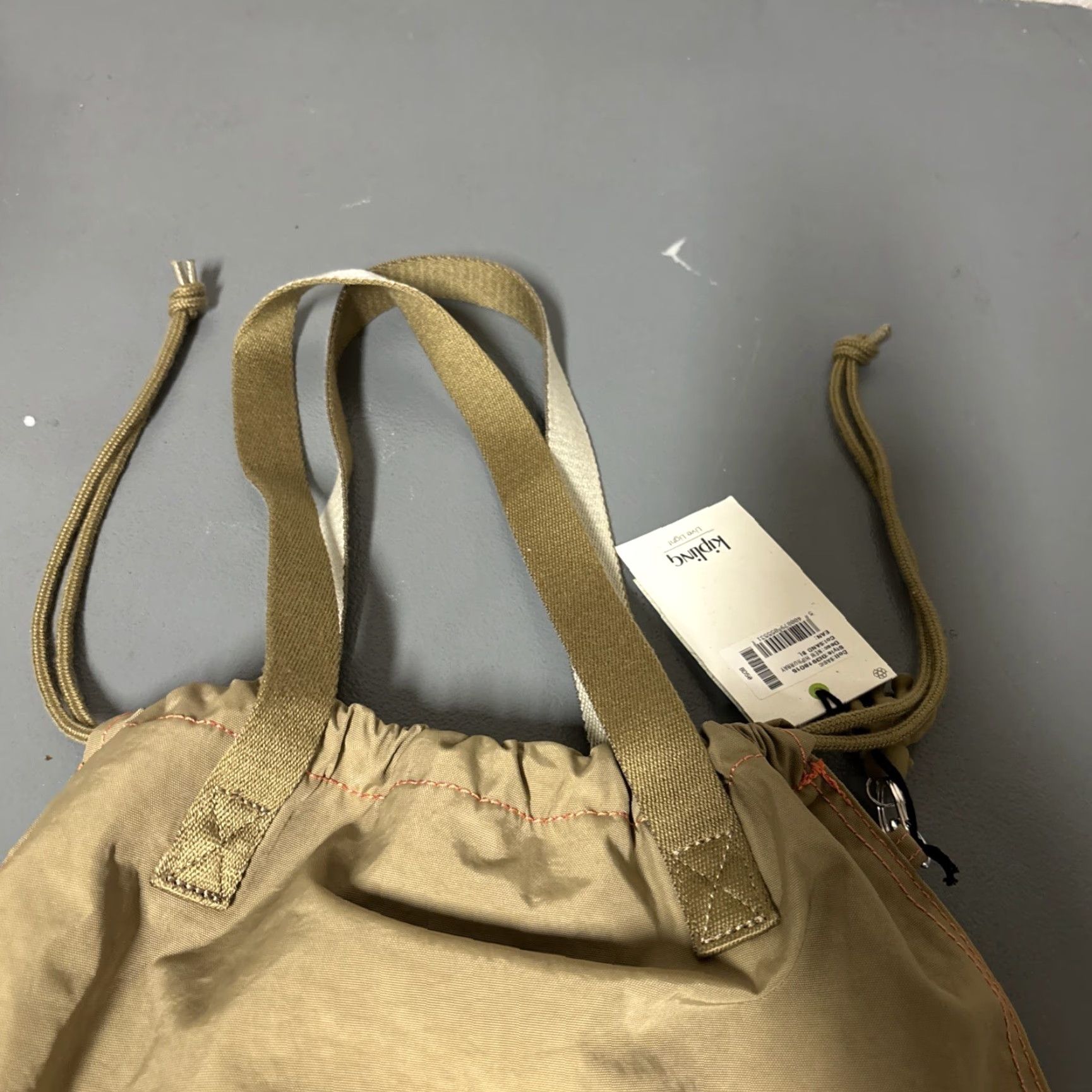 Vintage Kipling Hip Hurray Tote Bag Drawstring Packable Beige Monkey Keychain NWT Size ONE SIZE - 7 Thumbnail