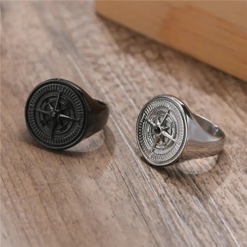 Jewelry × Vintage New Fashion Punk Vintage Compass Male Signet Ring Size ONE SIZE - 5 Thumbnail