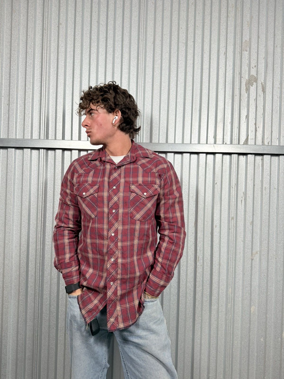 Vintage Wrangler Pearl Snap Western Plaid Button Up Shirt