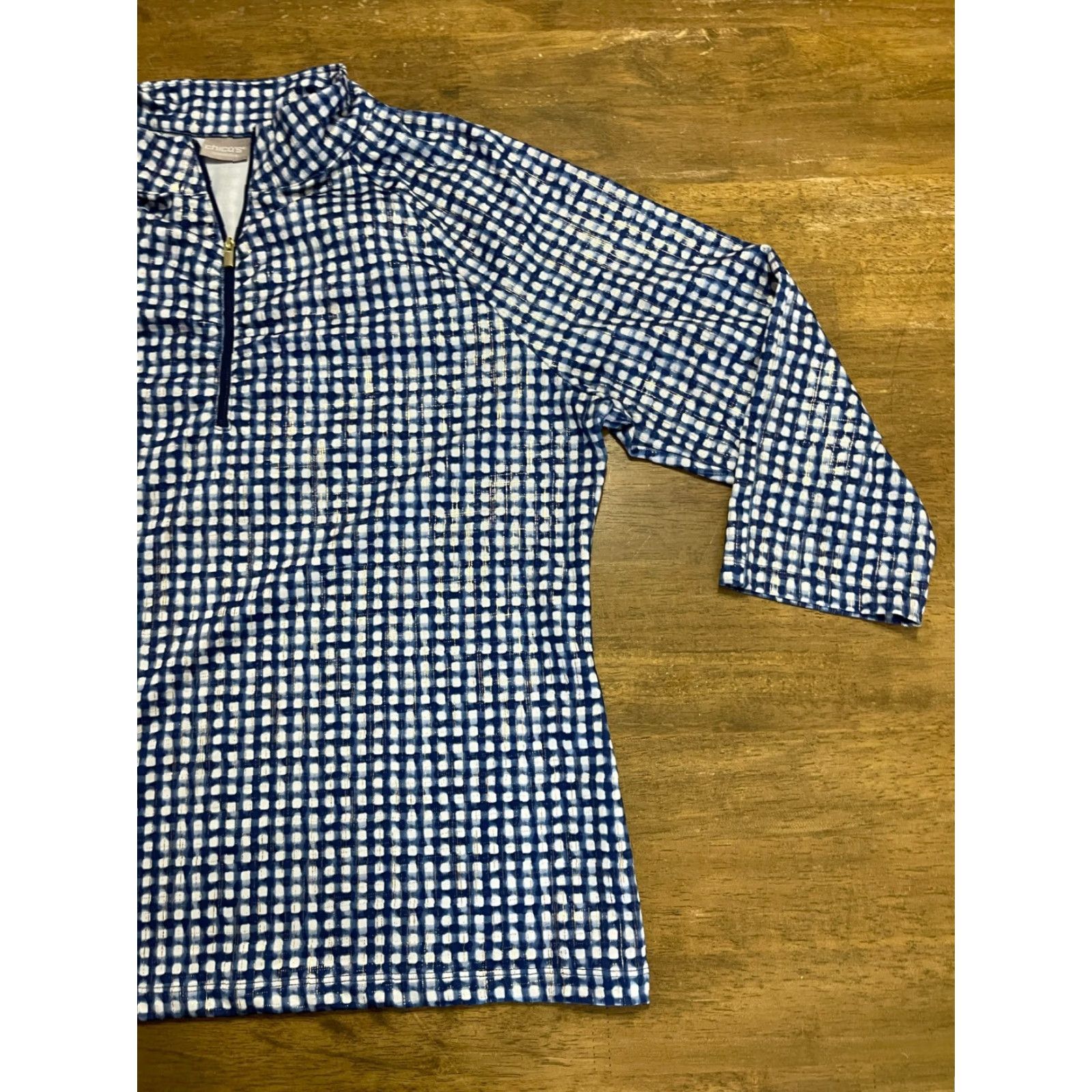 Vintage Chico's Shirt, Women, Long Sleeve, 1/4 Zip Up, Sparkle, Blue White, Size 12, Casual Travel, Men's? Wait. Size XL / US 12-14 / IT 48-50 - 4 Thumbnail