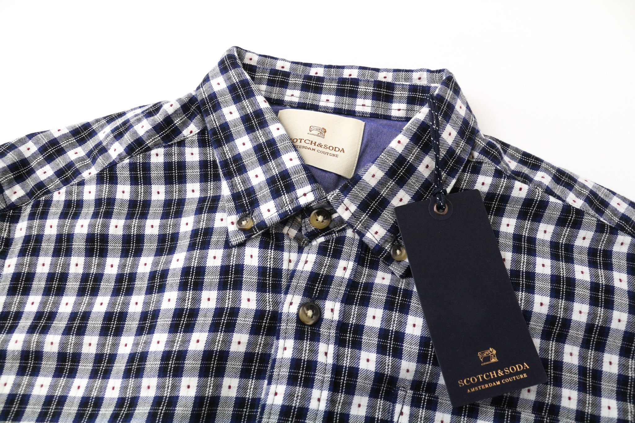 Scotch & Soda S Navy Blue Cotton Tartan Button Shirt 75223 Size US S / EU 44-46 / 1 - 3 Thumbnail