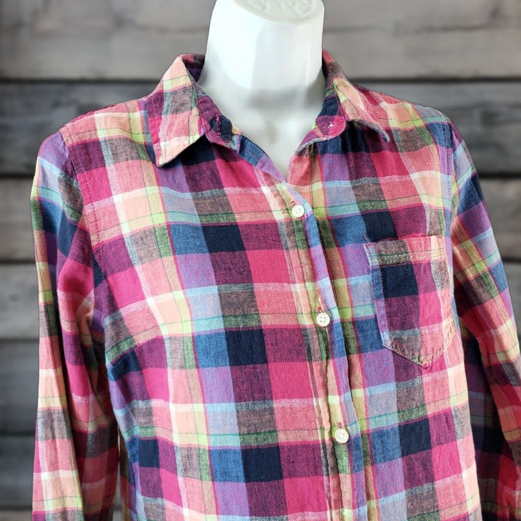 Gap Gap Womens Button-Front Shirt XS Pink Plaid Linen Blend Casual Size XS Short Sleeve? Size XS / US 0-2 / IT 36-38 - 1 Thumbnail