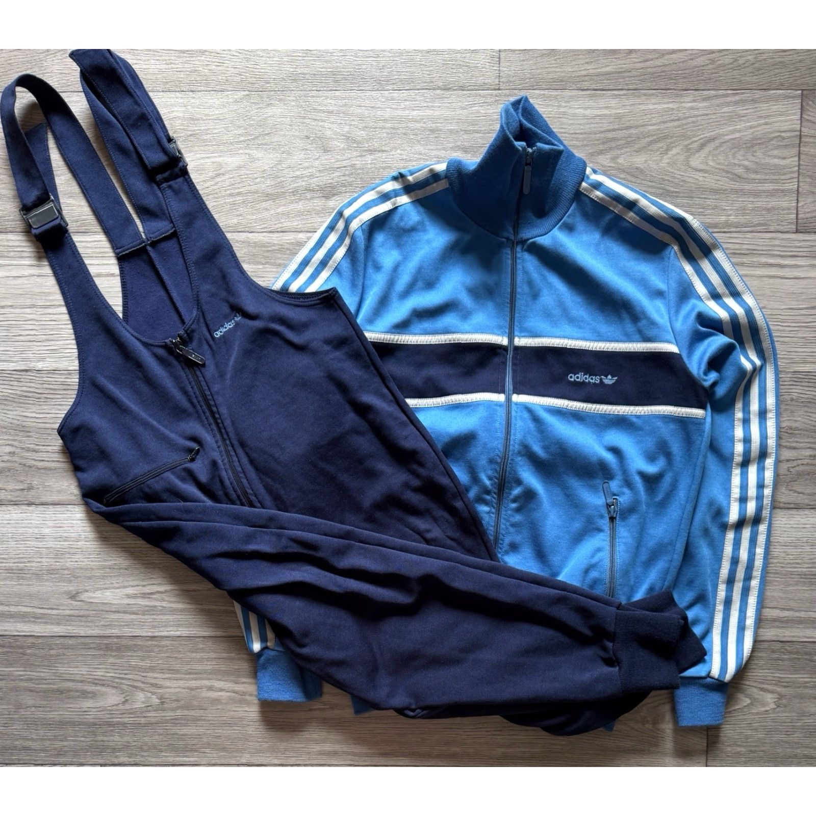 Adidas VINTAGE adidas TRACKSUIT JACKET + OVERALLS JUMPSUIT MEN D50 50 Two Tone Blue/Navy M Size US 34 / EU 50 - 2 Thumbnail