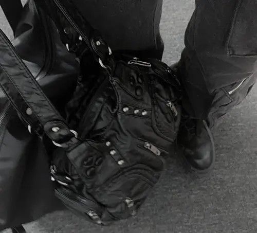 Japanese Brand Y2k Designer Faux Leather Tote Bag Motorcycle with Rivets Size ONE SIZE - 3 Thumbnail