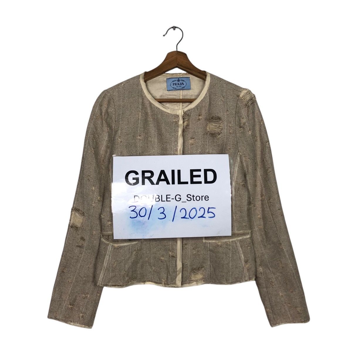 Prada 📌Rich Grey Cropped Distressed Tweed Jacket Prada Milano Size M / US 6-8 / IT 42-44 - 1 Thumbnail