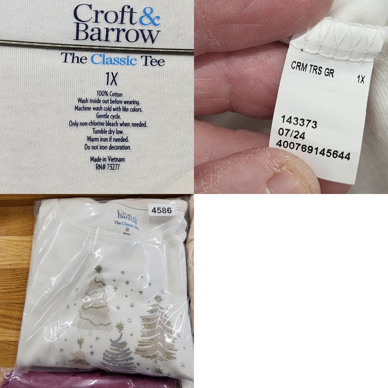 Croft & Barrow Croft & Barrow Classic Shirt Womens 1X Ivory Christmas Tree Glitter Sparkle Christmas Tree Rhinestones Glitter 3/4 Sleeve Brushed Cotton Jersey Size XL / US 12-14 / IT 48-50 - 9 Thumbnail