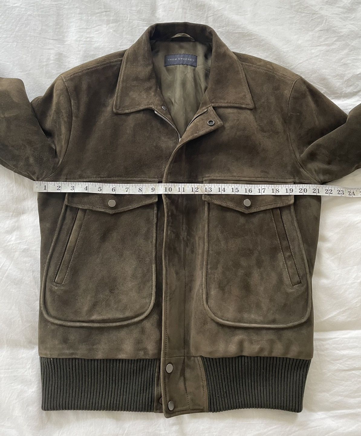 Thom Sweeney Incredible Olive Green/Brown Leather Suede Bomber Jacket Size US L / EU 52-54 / 3 - 18 Thumbnail