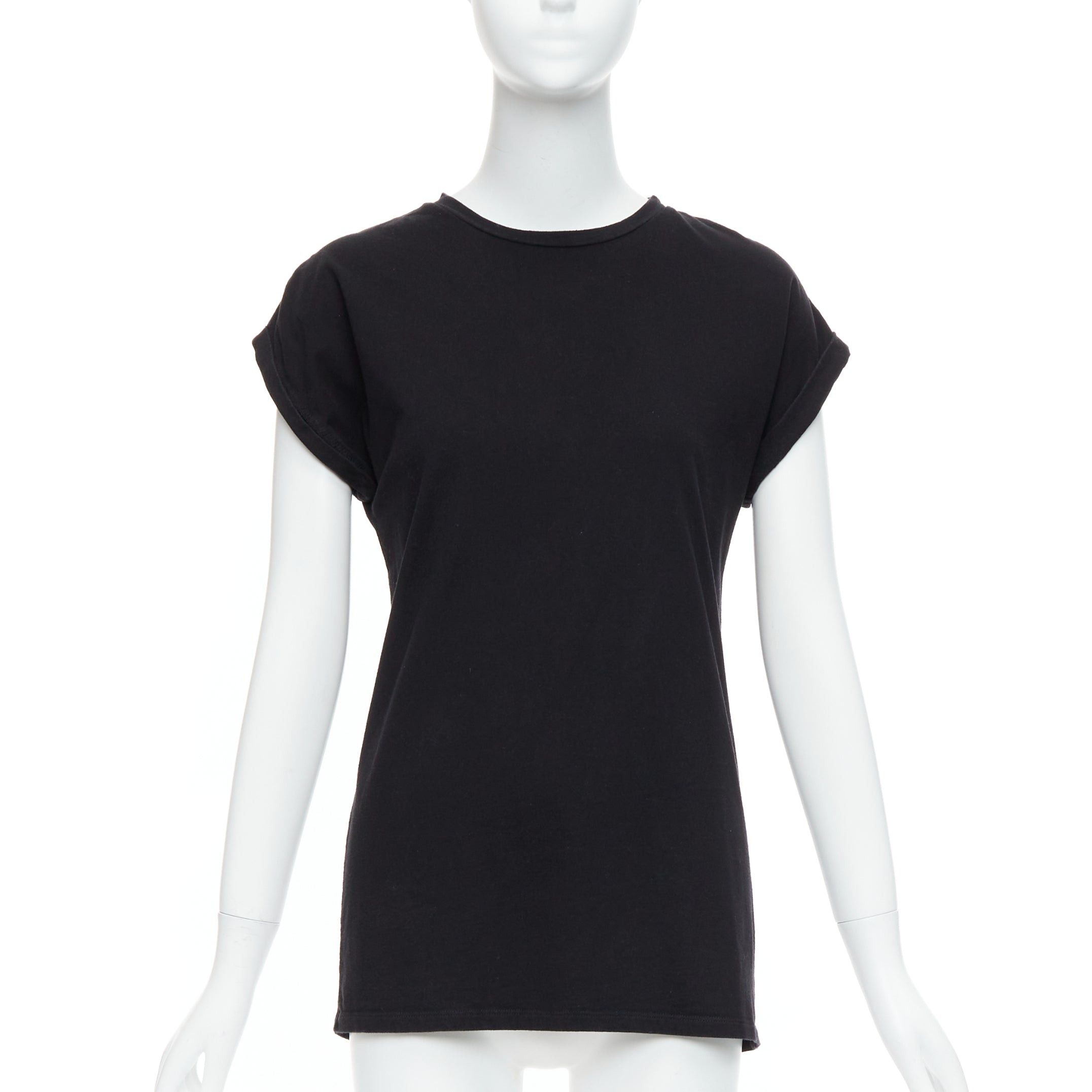 Balmain BALMAIN black cotton rolled cuff cap sleeve minimal tshirt FR34 XS Size XS / US 0-2 / IT 36-38 - 1 Thumbnail
