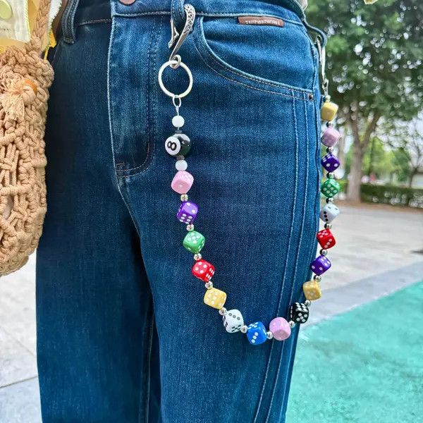 Jewelry Colorful Dice Chain Keyring Clip, Funky Accessory Size ONE SIZE - 1 Thumbnail
