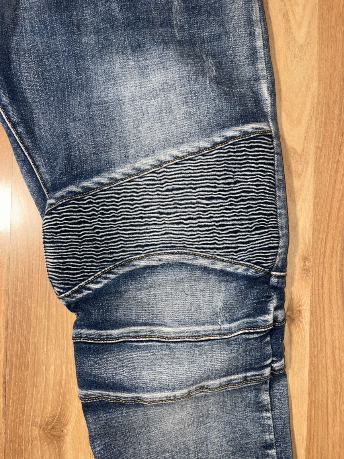 Japanese Brand Balmain style Jeans Blue Moto Biker SlimFit Distressed Denim Size US 33 - 9 Thumbnail