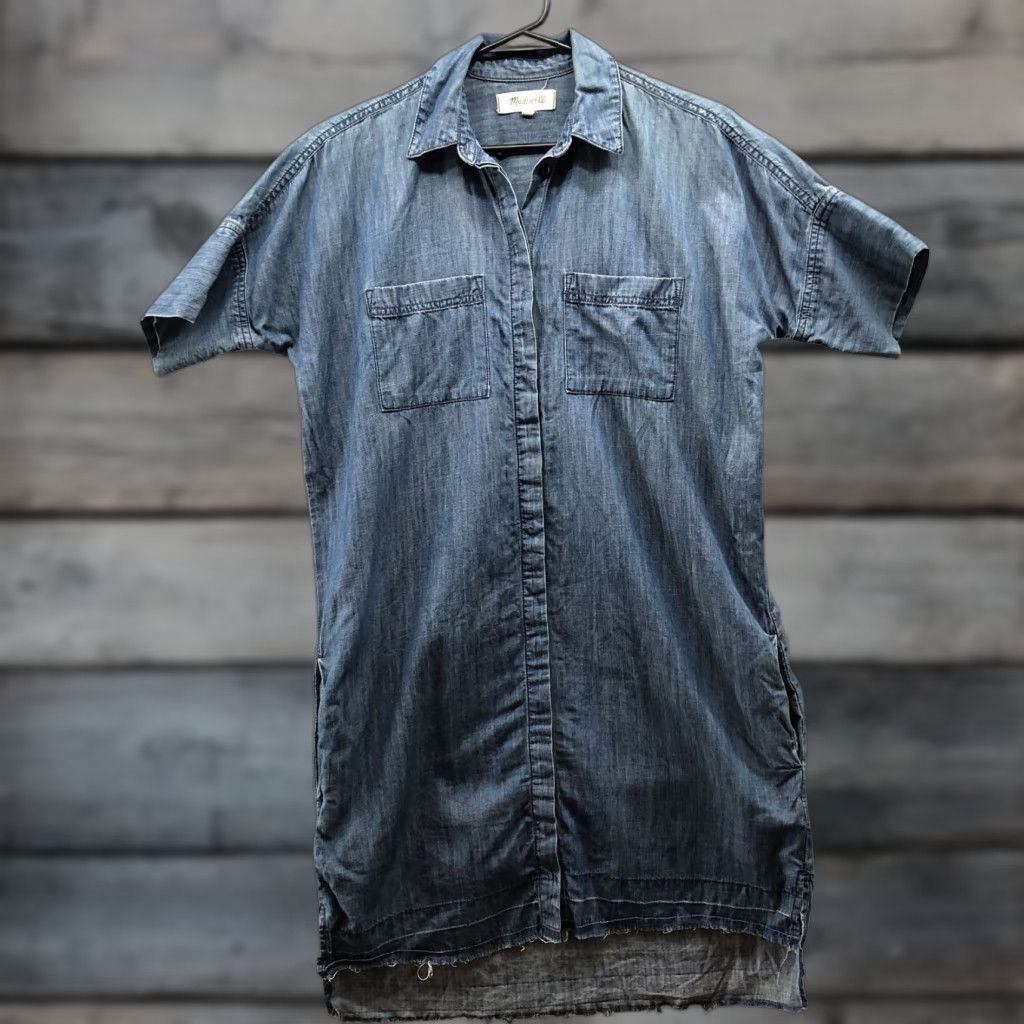 Madewell Madewell Chambray Shirt Dress Womens XS Blue Short Sleeve Mini Lyocell Cotton Dress Shirt Size XS / US 0-2 / IT 36-38 - 1 Thumbnail