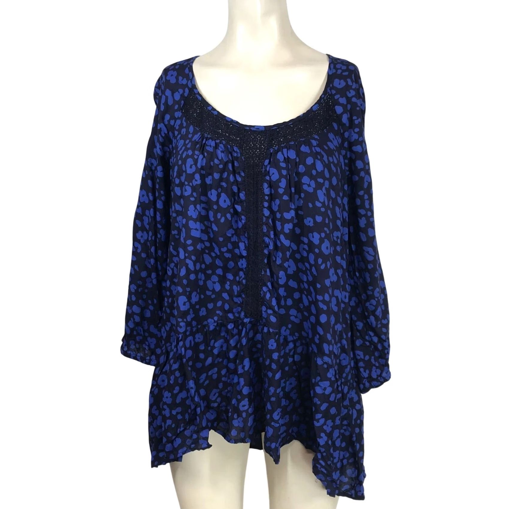 Vintage HD In Paris WOMEN'S Blouse Navy Round Neck 3/4 Sleeve M Size M / US 6-8 / IT 42-44 - 2 Thumbnail