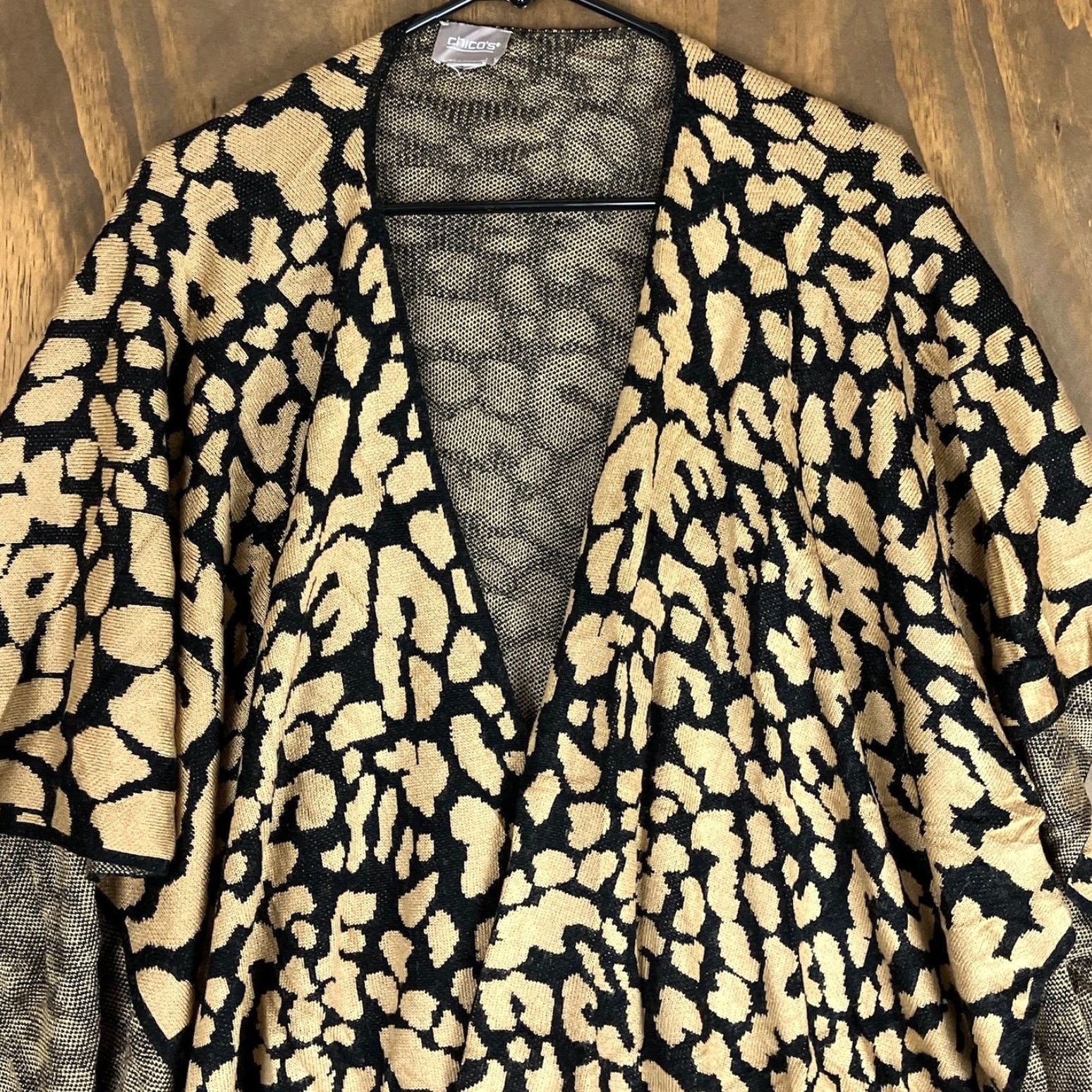 Vintage Travelers by Chico's Chicos Sweater Animal Print Tie Up Kimono Poncho L/XL Womens Short Sleeve Open Wrap - Tan, 0 Size L / US 10 / IT 46 - 2 Thumbnail