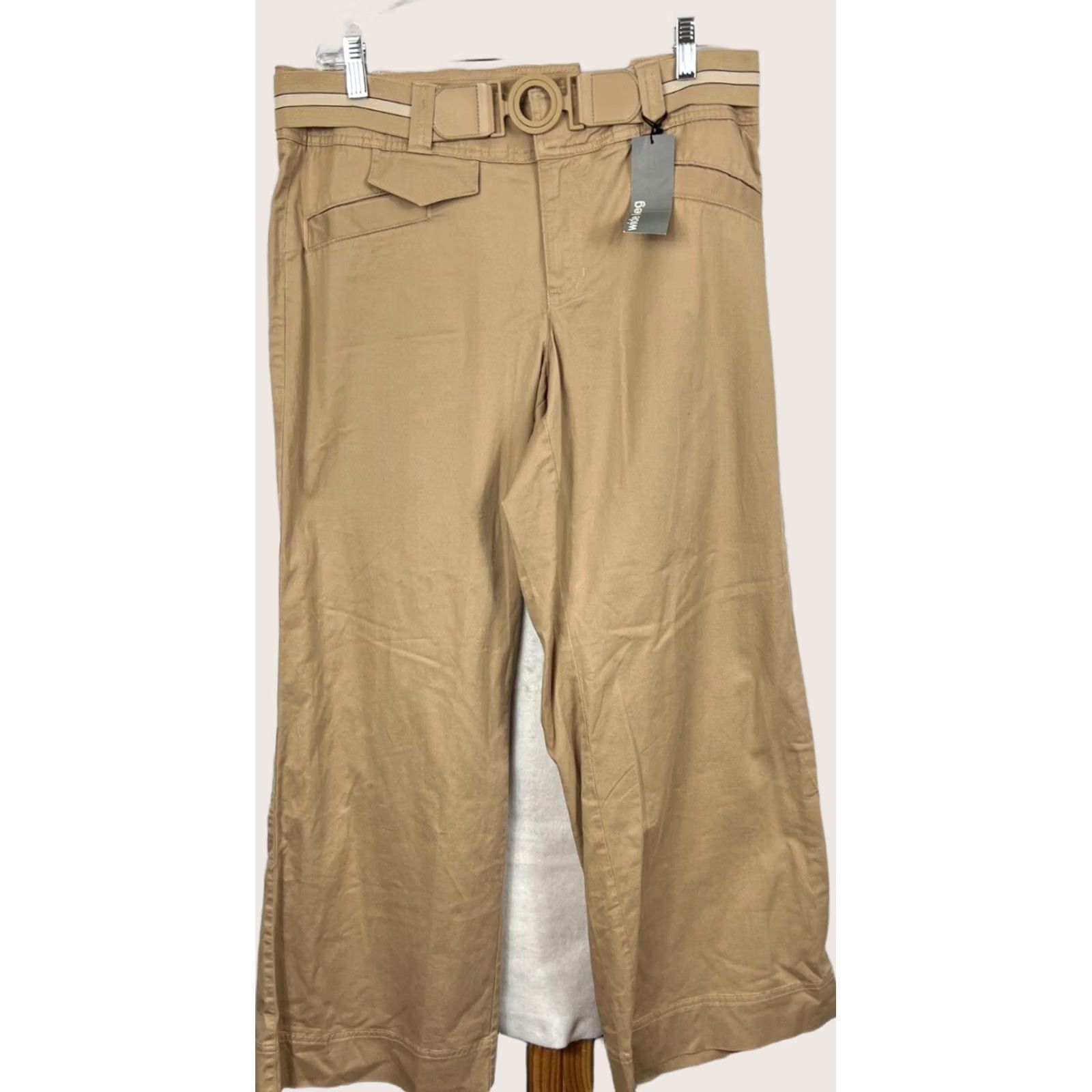 Vintage Lane Bryant Pants Women 14 Average Plus Wide Leg Flare Tan Belt Pocket 34x32 New Size 36" / US 14 / IT 50 - 1 Thumbnail