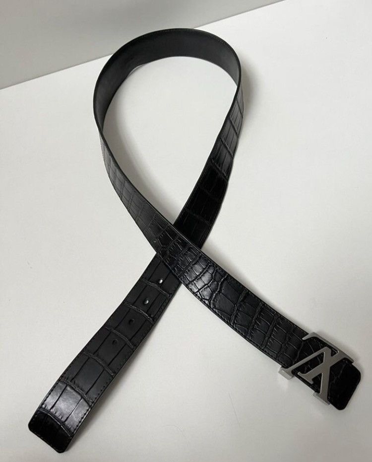 image of Louis Vuitton Leather Biker Crocodiles Logo Lv Buckle Belt in Black, Men's