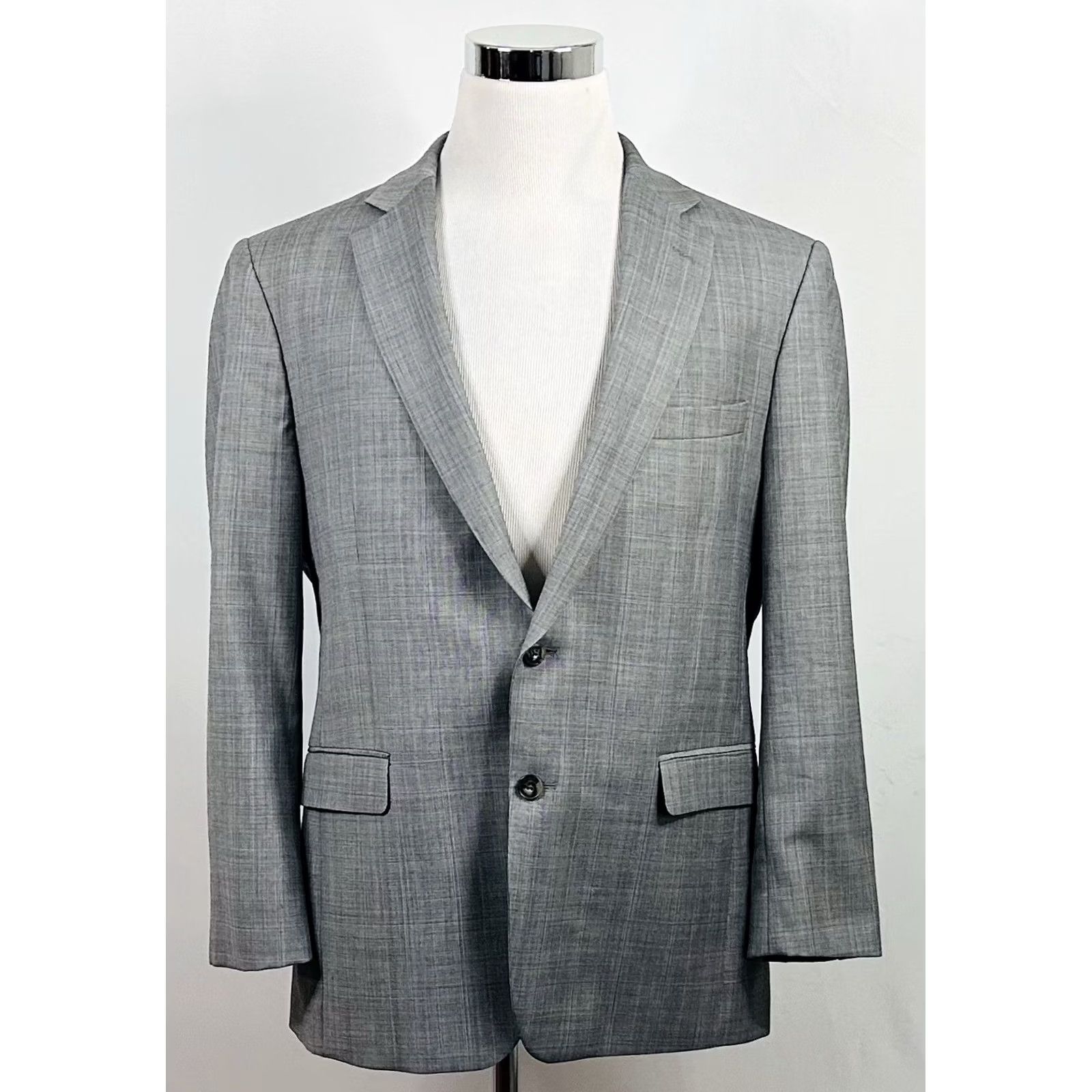 Jos. A. Bank Jos A Bank Suit 44R Slim Gray Plaid 100% Wool Two Button Vented Flat Front Mens Size 38R - 2 Thumbnail