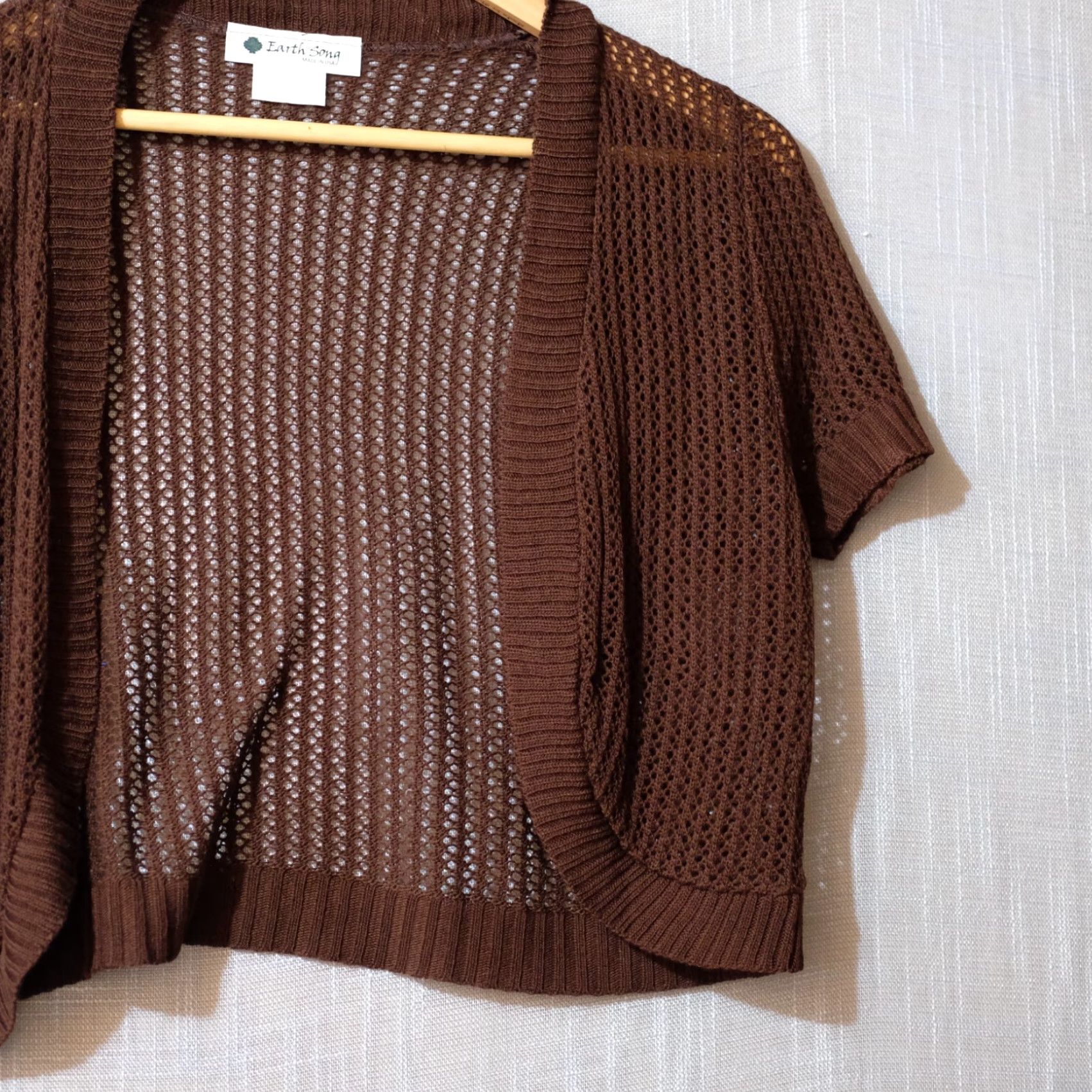 Vintage Earth Song Nwot! Crochet Open Front Cardigan Sweater Brown Women's L Cardigan Open Front Brown Crochet Cardigan Women's L Earth Song Nwot! Size L / US 10 / IT 46 - 3 Thumbnail