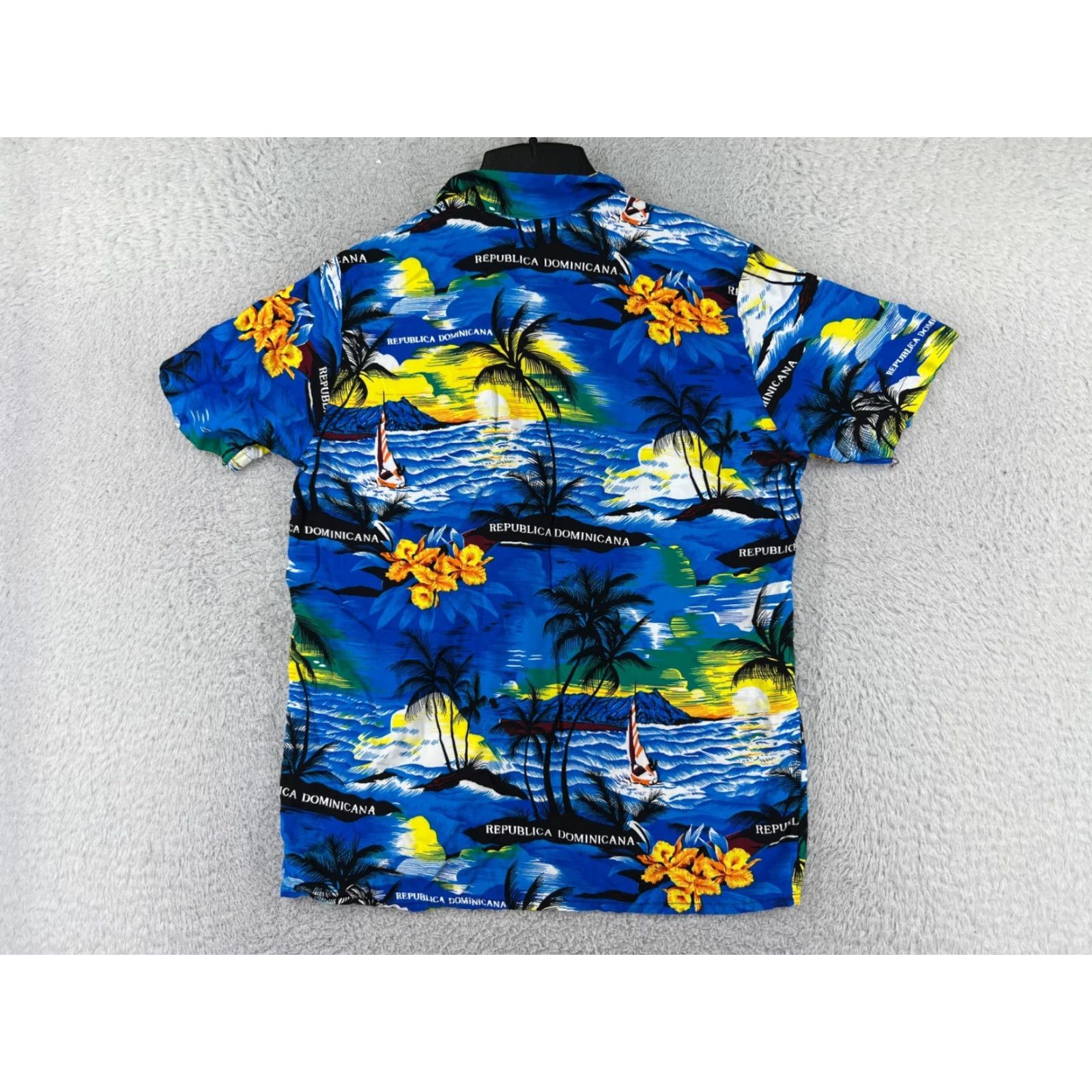 Vintage Haniel Shirt Mens Medium Blue Floral Palm Hawaiian Style Dominican Republic Size US M / EU 48-50 / 2 - 2 Thumbnail