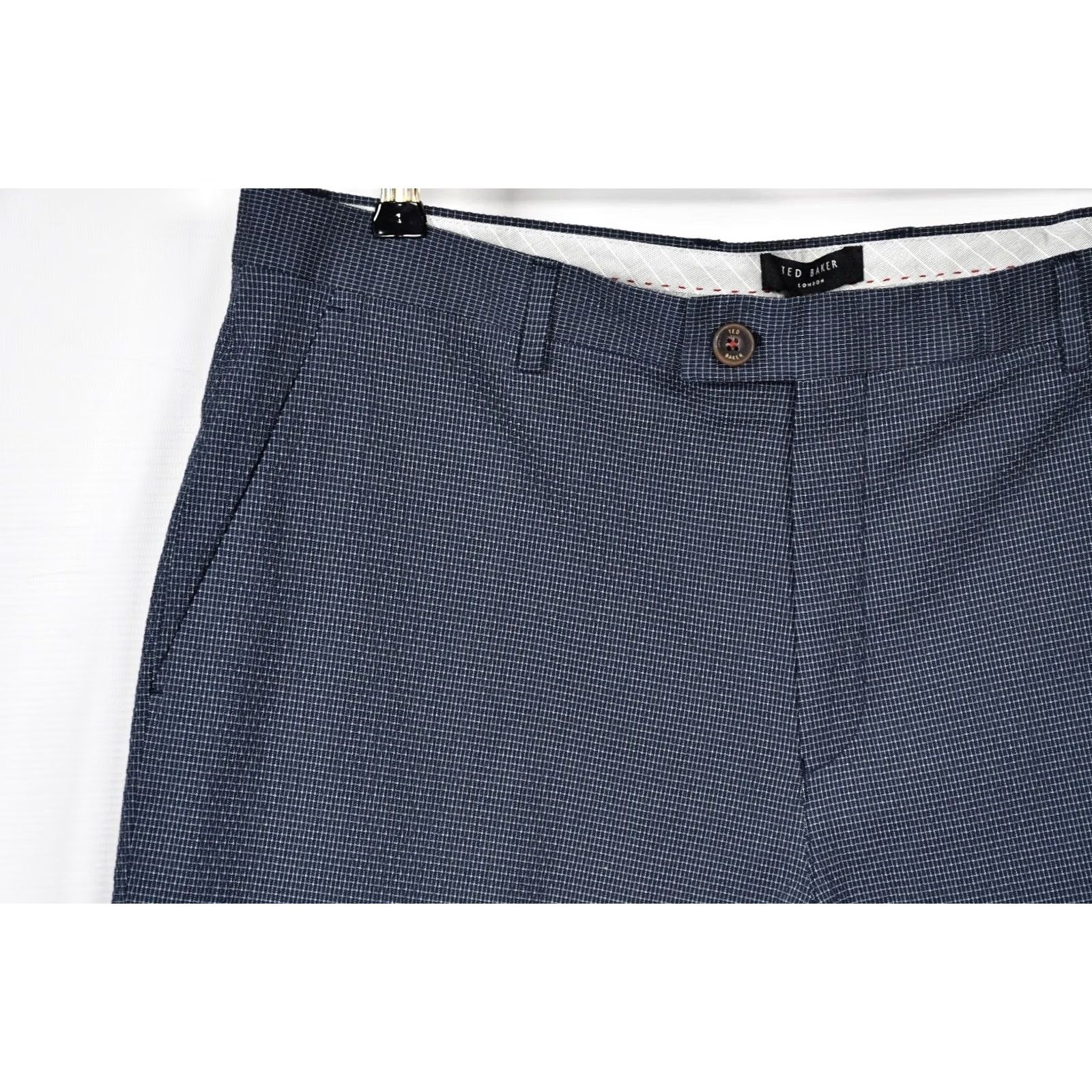 Ted Baker TED BAKER Pants Slim Men 38R Navy Blue 88% Cotton 11% Polyester 1% Elastane Flat Front Casual Formal Business Belted Size 38R Mens Size US 38 / EU 54 - 7 Thumbnail