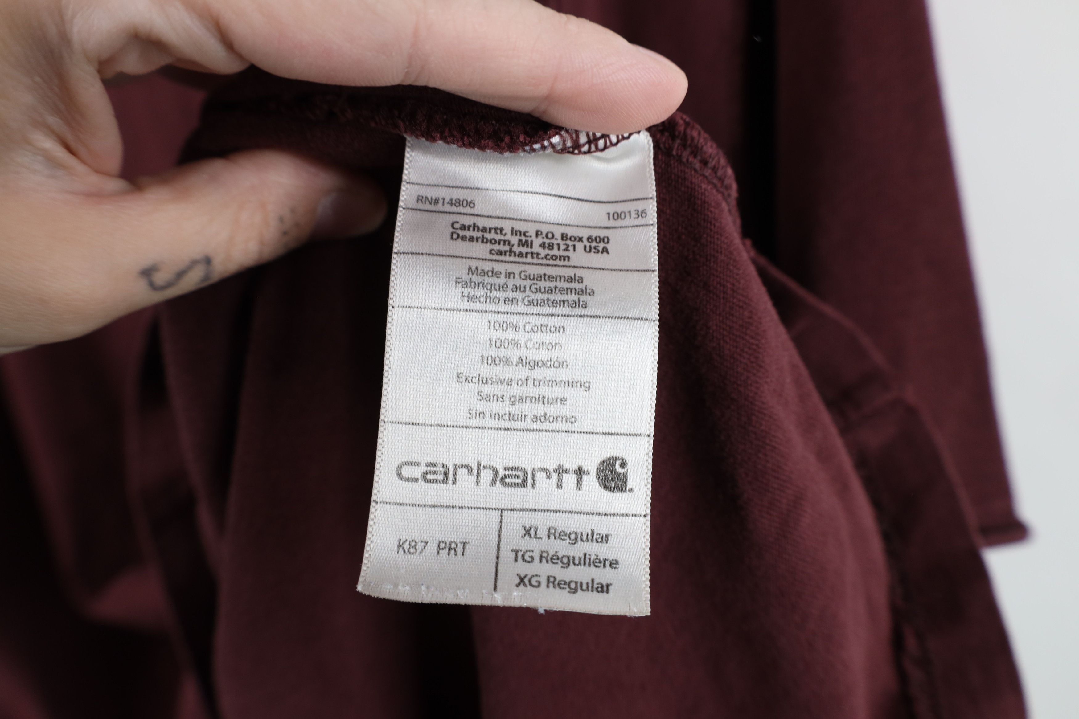 Carhartt Vintage Y2K Carhartt Baggy Short Sleeve T-Shirt Burgundy Size US XL / EU 56 / 4 - 11 Thumbnail