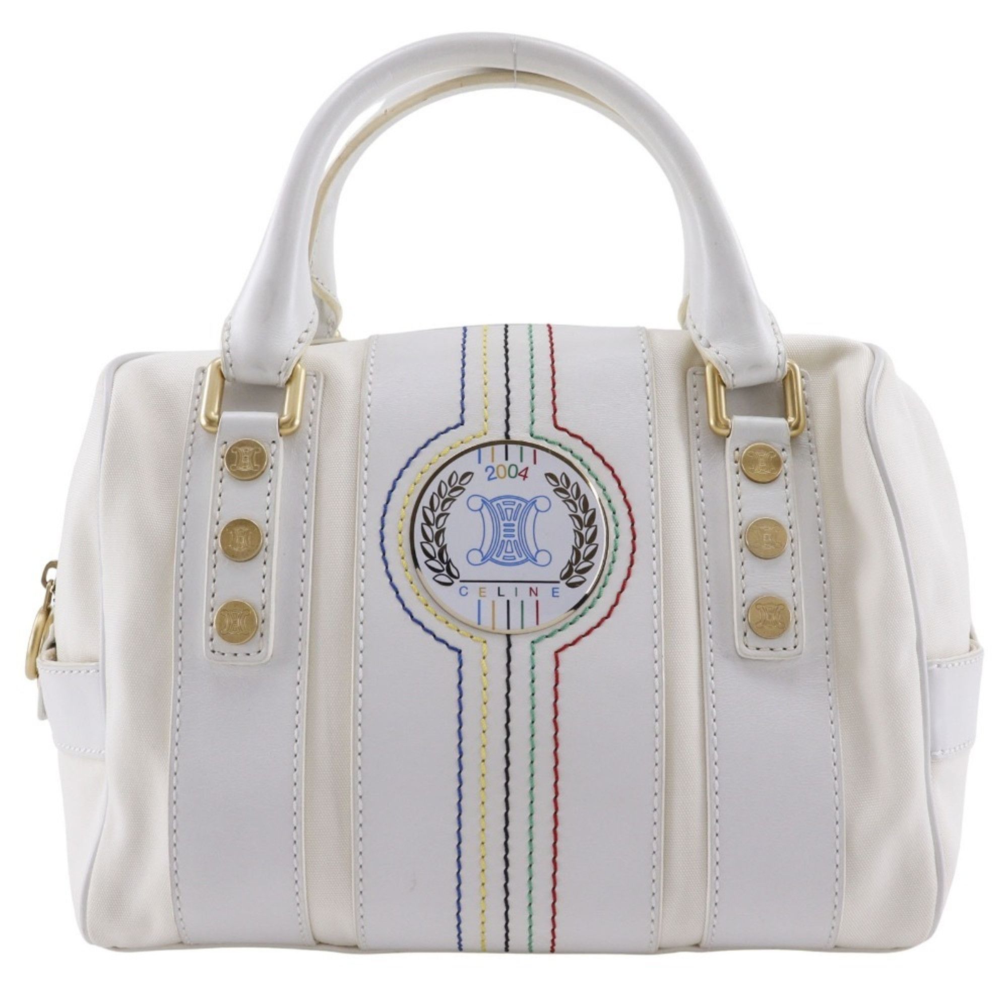 Celine CELINE Boston Handbag, 2004 Athens Olympics Limited Edition, Nylon Canvas x Leather, White, A5 Mini Boston, Women's Size ONE SIZE - 1 Thumbnail