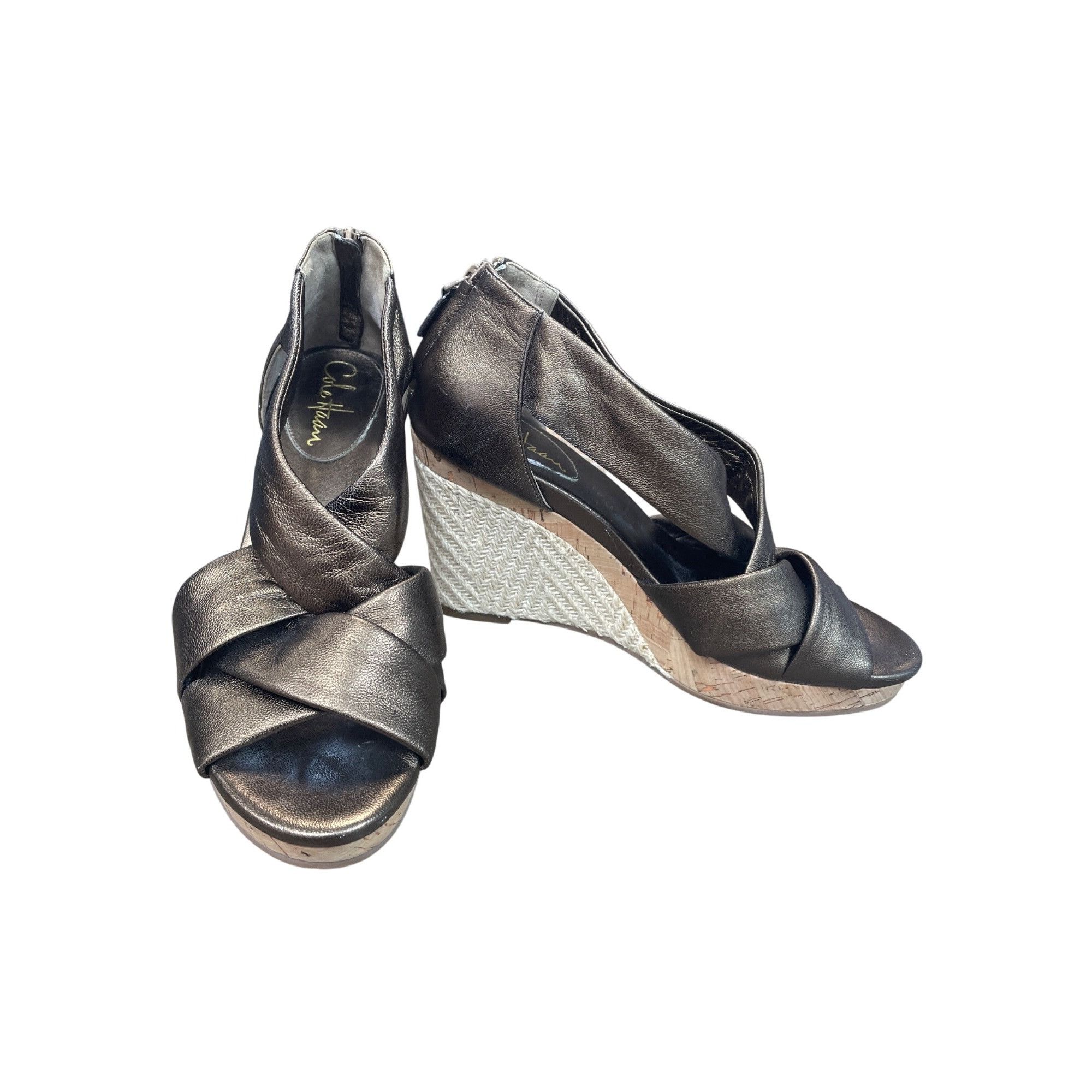 Cole Haan Cole Haan Womans Gold Beige 4" Wedge Heels Shoes Sz 9527 Size US 8 / IT 38 - 1 Thumbnail