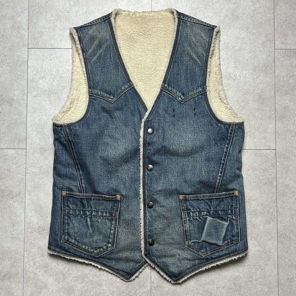 image of Number N Ine Number Nine Sherpa Fur Denim Vest in Blue, Men's (Size Large)