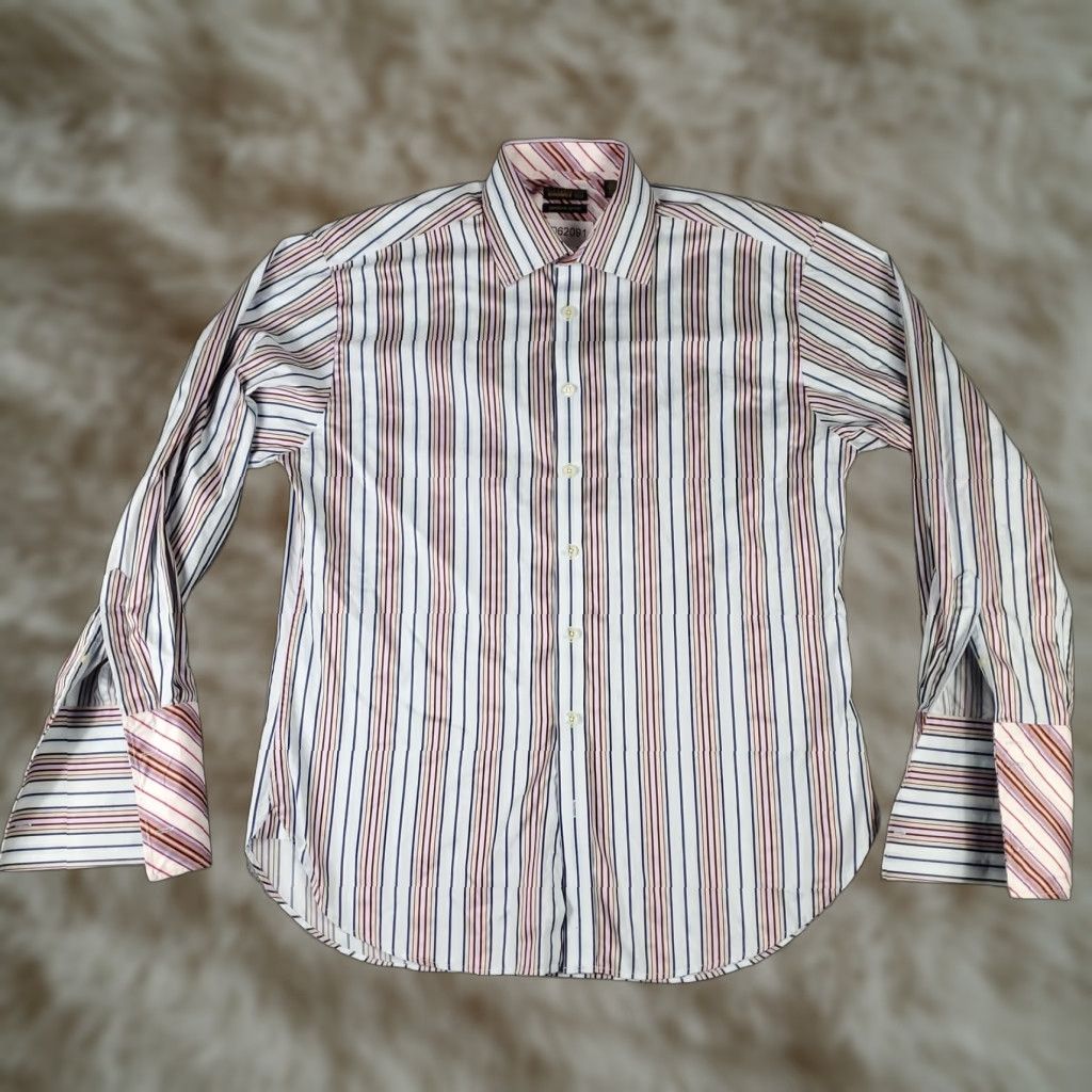 Ted Baker Ted Baker Dress Shirt Mens 17 Large White Striped Spread Cuff Classic Cotton Size 46R - 1 Thumbnail