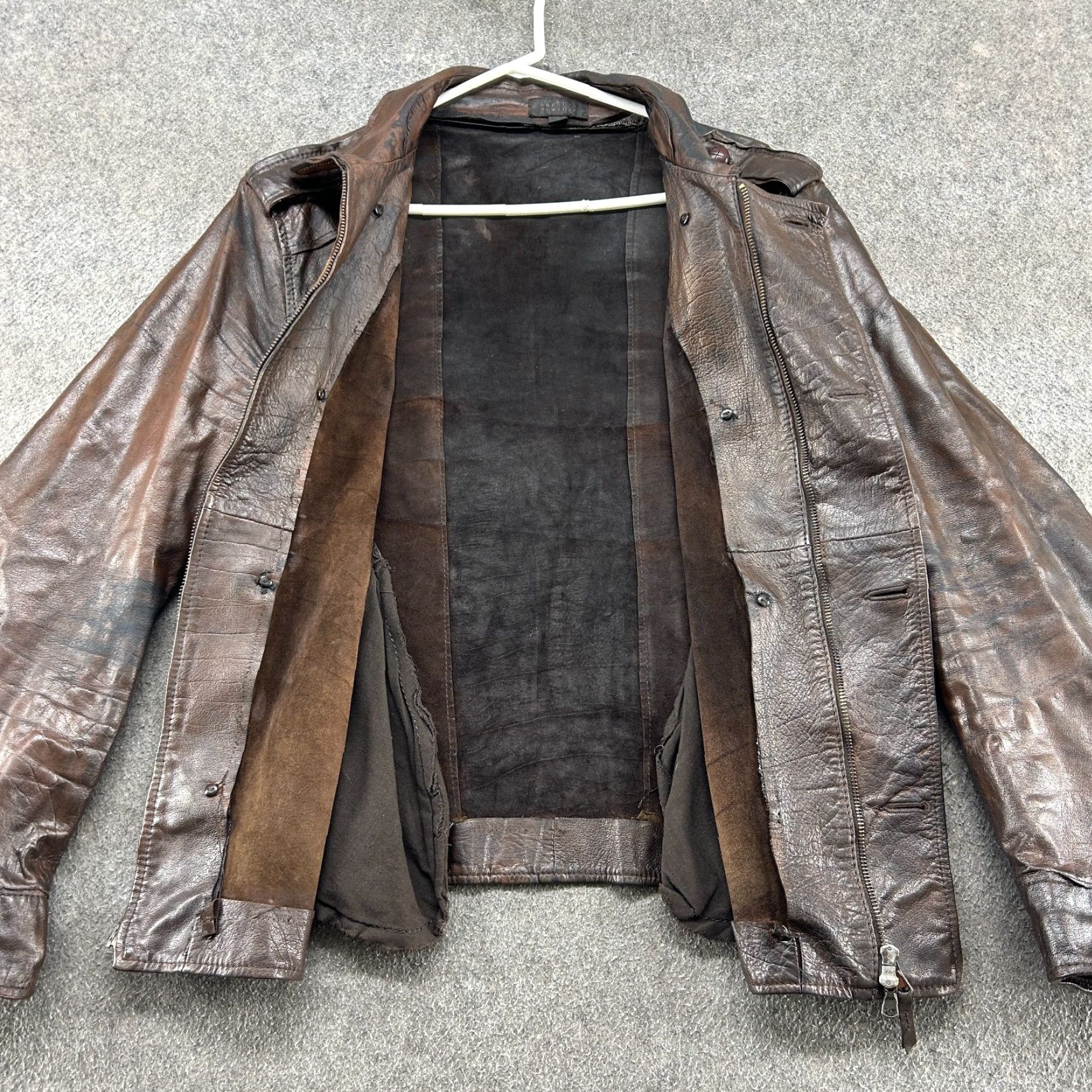 Vintage VINTAGE Barneys New York Coat Mens L Brown Leather Swedish Style WWII Heavy Patina Italy Leather Lined Pea Coat 90s Mens Size US L / EU 52-54 / 3 - 6 Thumbnail