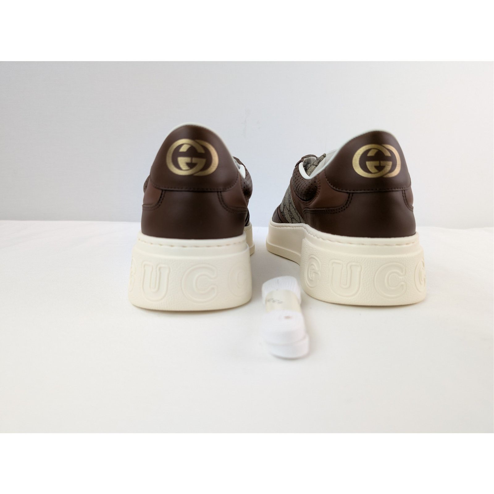 Gucci o1rshd1 GG Supreme leather-trimmed chunky sneakers in Brown Size US 12.5 / EU 45-46 - 12 Thumbnail