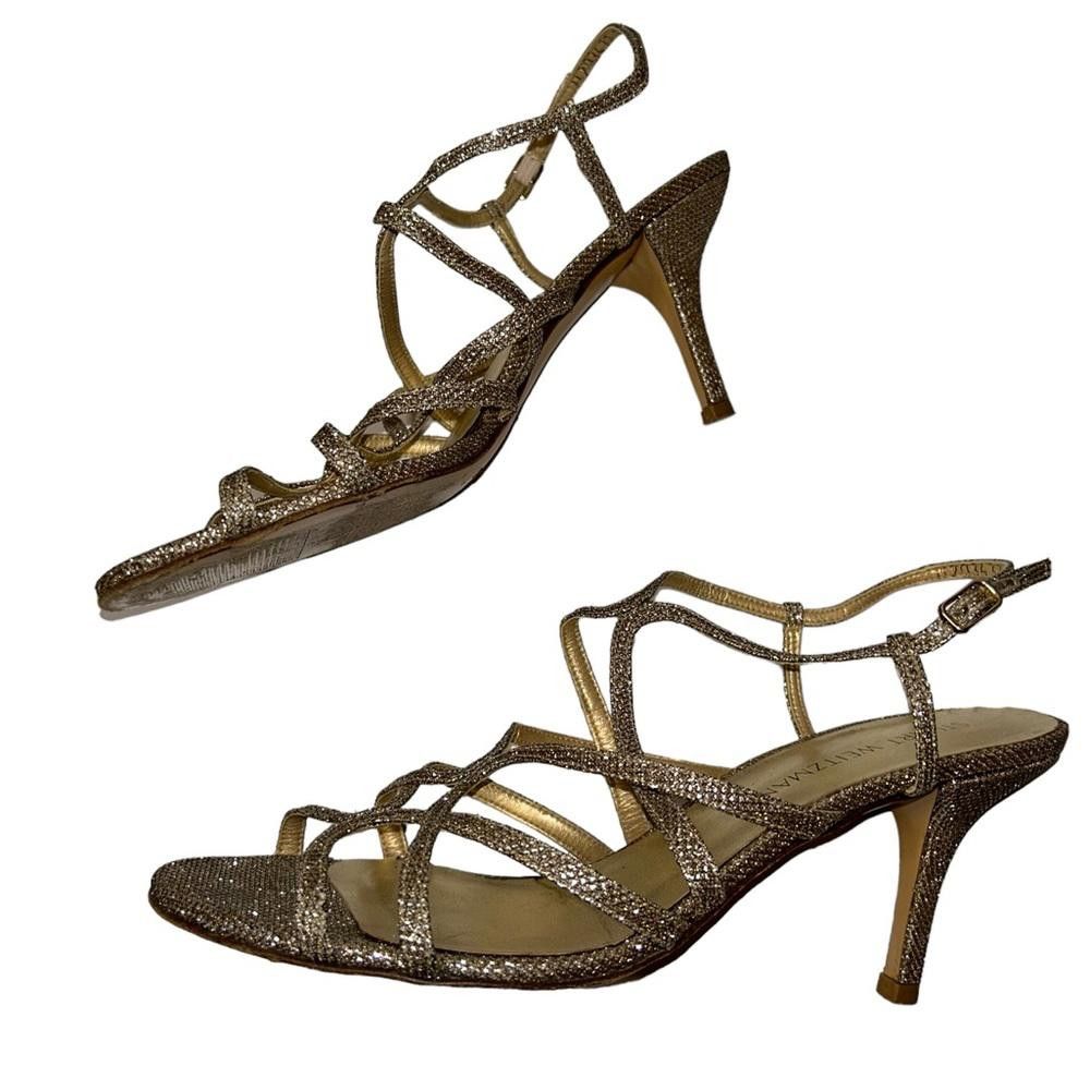 Stuart Weitzman Stuart Weitzman l Turning Up Strappy Gold Glitter Sandal 10 Size US 10 / IT 40 - 5 Thumbnail