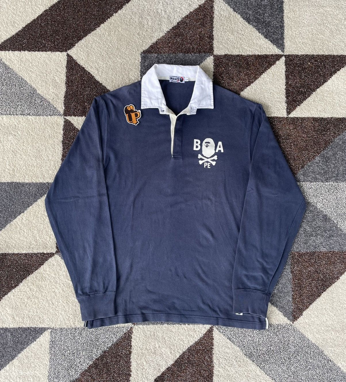 Pre-owned Bape X Nigo Bape Pirate Rugby Shirt In Navy