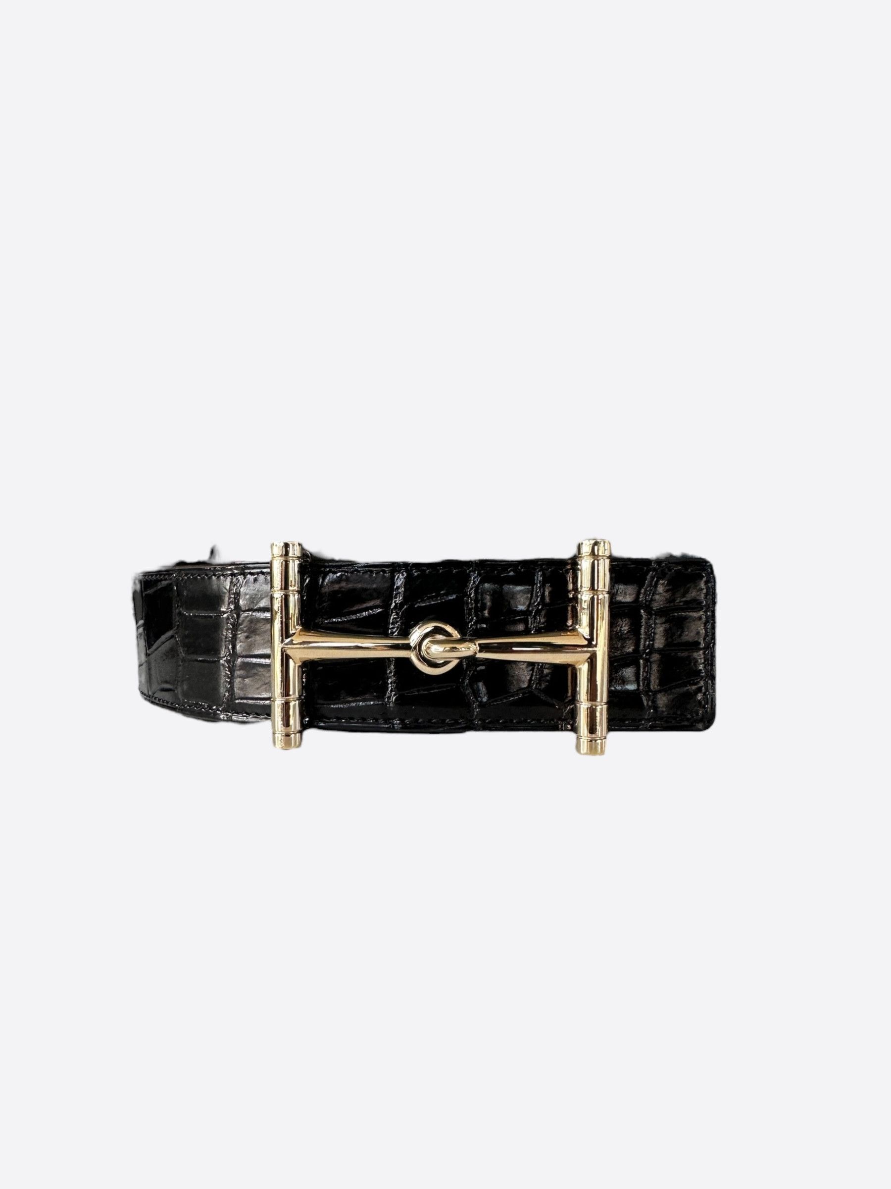 Hermes Hermes Black Crocodile H Logo Belt Size 38 - 1 Thumbnail