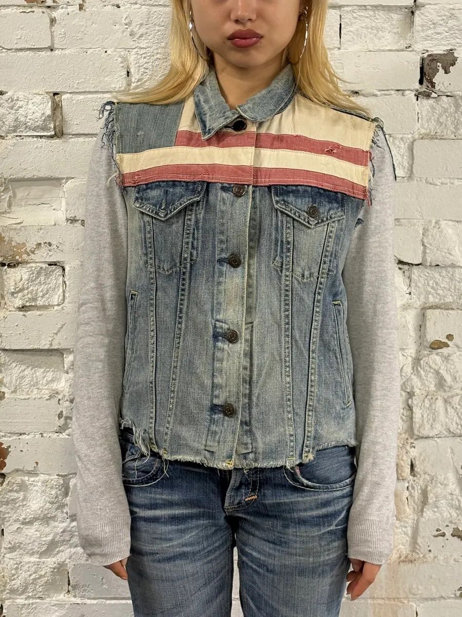 Polo Ralph Lauren 2000s Ralph Lauren USA Flag Blue Denim Vest Jacket Size S / US 4 / IT 40 - 2 Thumbnail