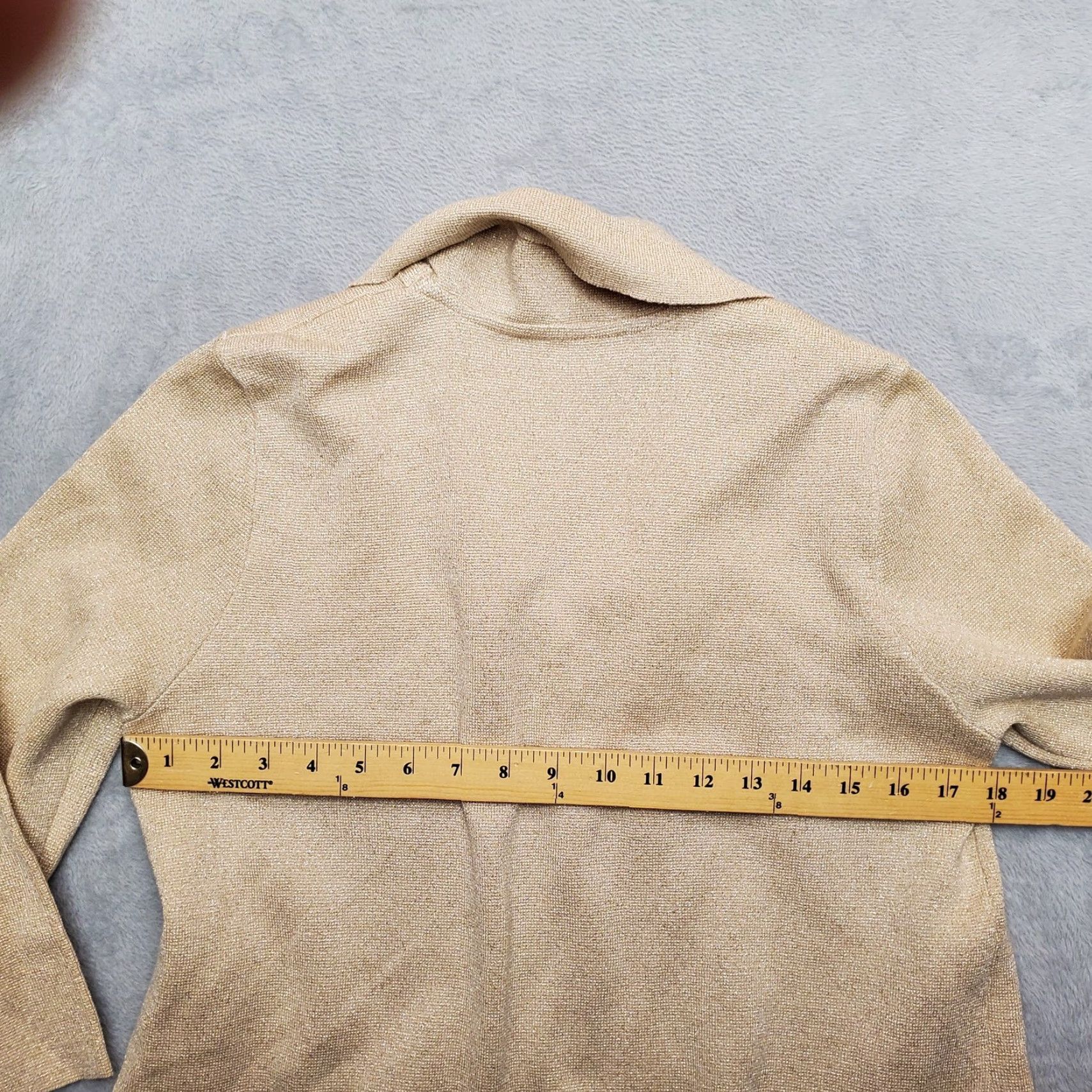 Vintage Chicos Cardigan Womens Size 1 US 8 Beige Metalic Gold Open Front Knit Casual Shirt Size XS / US 0-2 / IT 36-38 - 6 Thumbnail