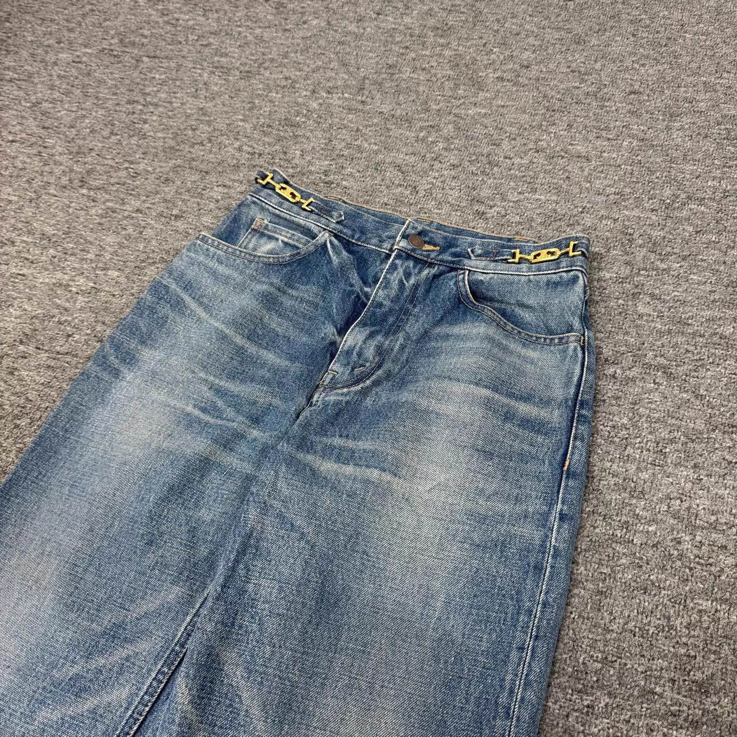 Celine Celine blue washed Triumph chain embroidered wide leg jeans Size 27" / US 4 / IT 40 - 3 Thumbnail