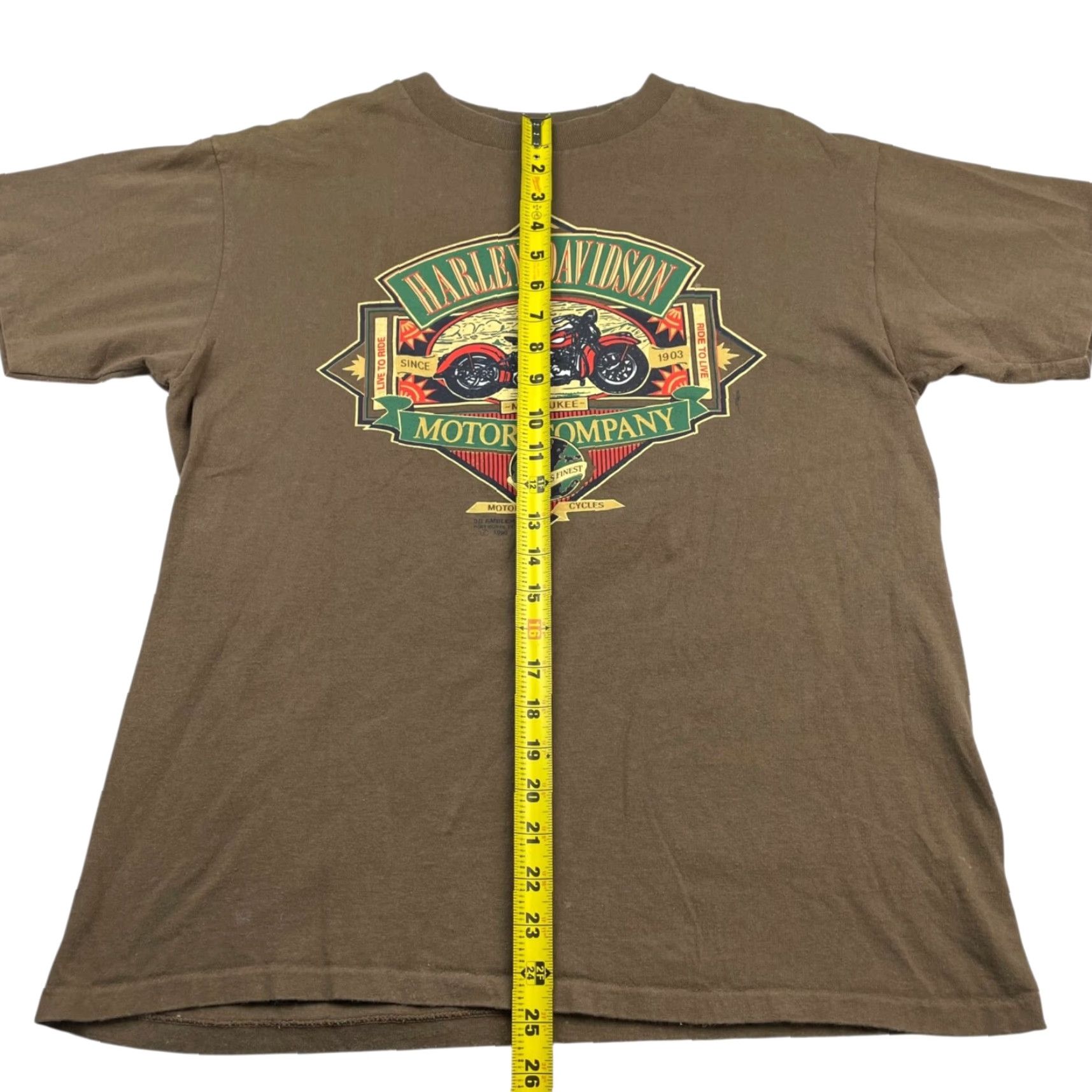 Harley Davidson VINTAGE Harley-Davidson T-Shirt 1990 3D Emblem Live To Ride Single Stitch Brown Large Mens USA 90s Biker Graphic Tee Shirt Size US L / EU 52-54 / 3 - 5 Thumbnail
