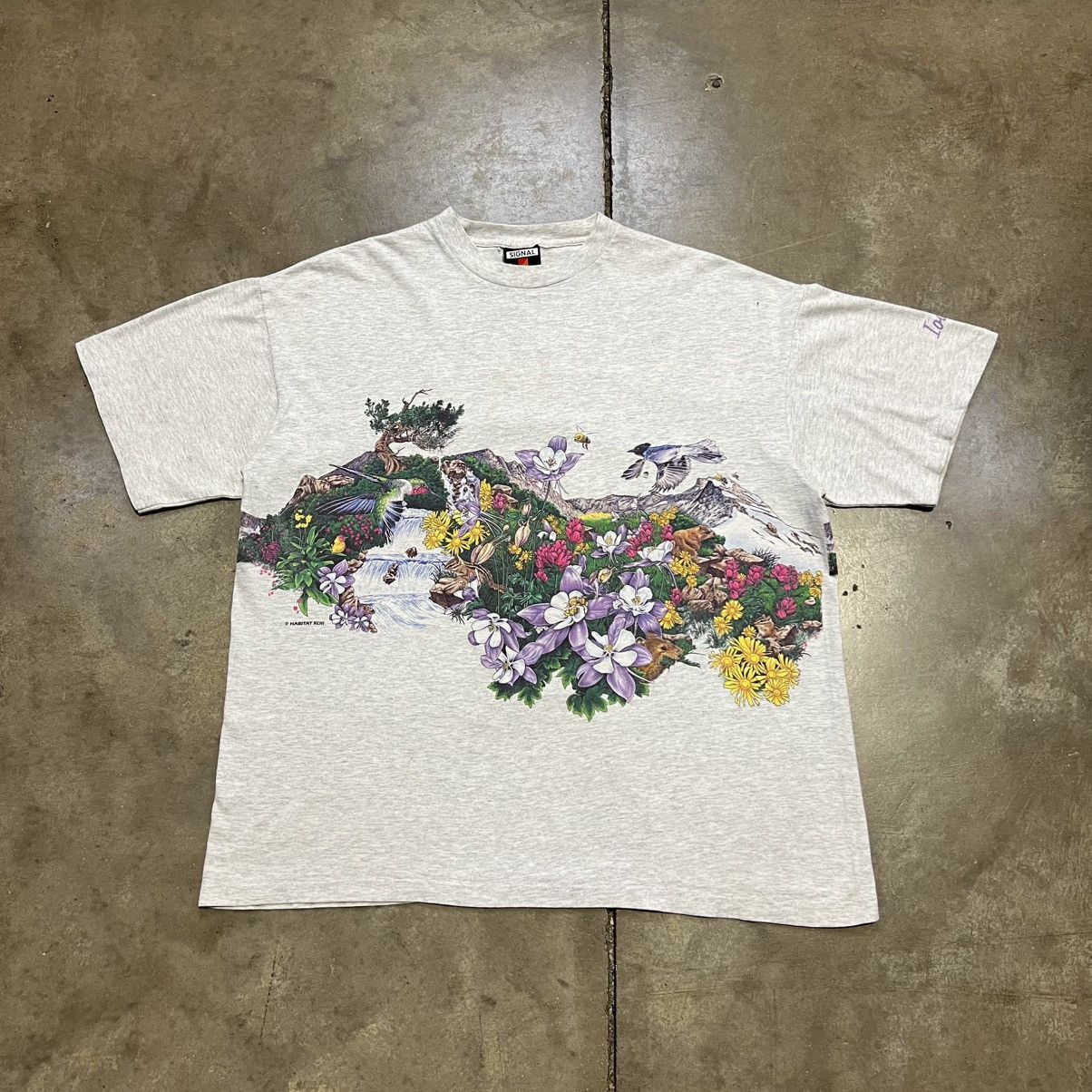 Habitat Vintage 90s Nature T shirt AOP Wrap Around Bird Flower USA Size US XL / EU 56 / 4 - 1 Thumbnail