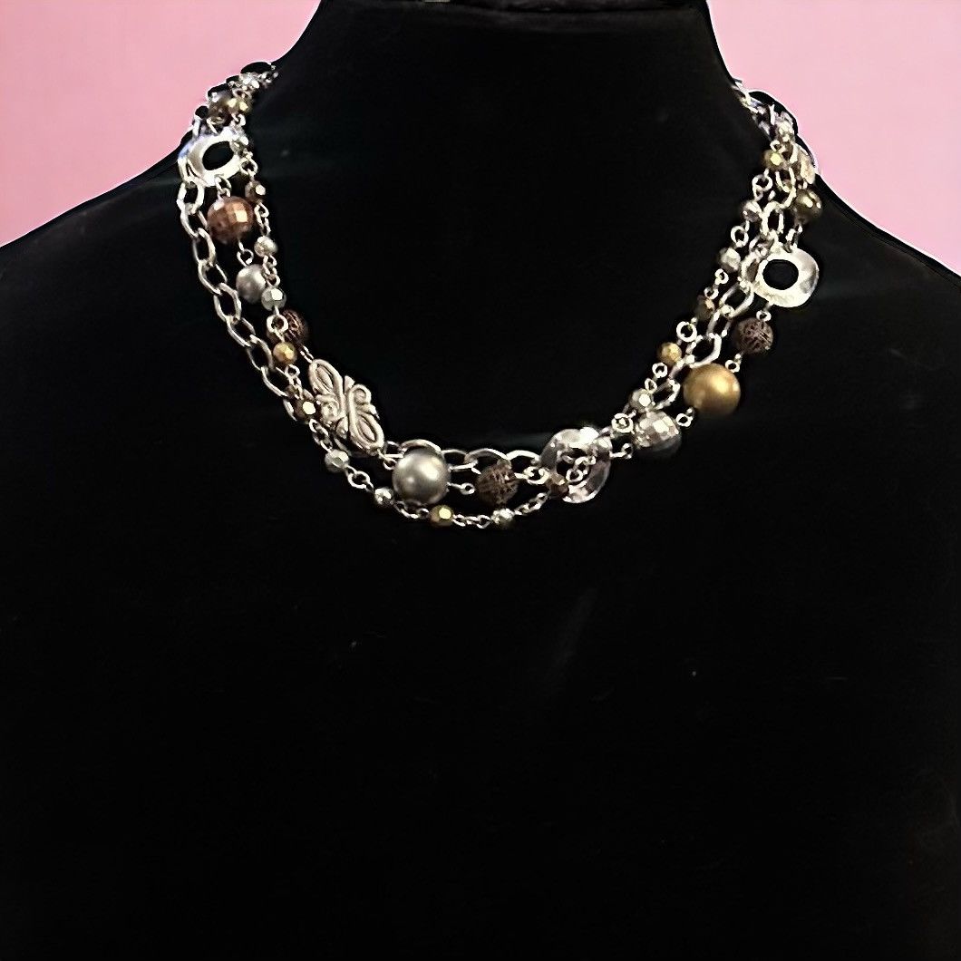 Other Silver tone multi chain stationed bead necklace & earrings Size ONE SIZE - 1 Thumbnail