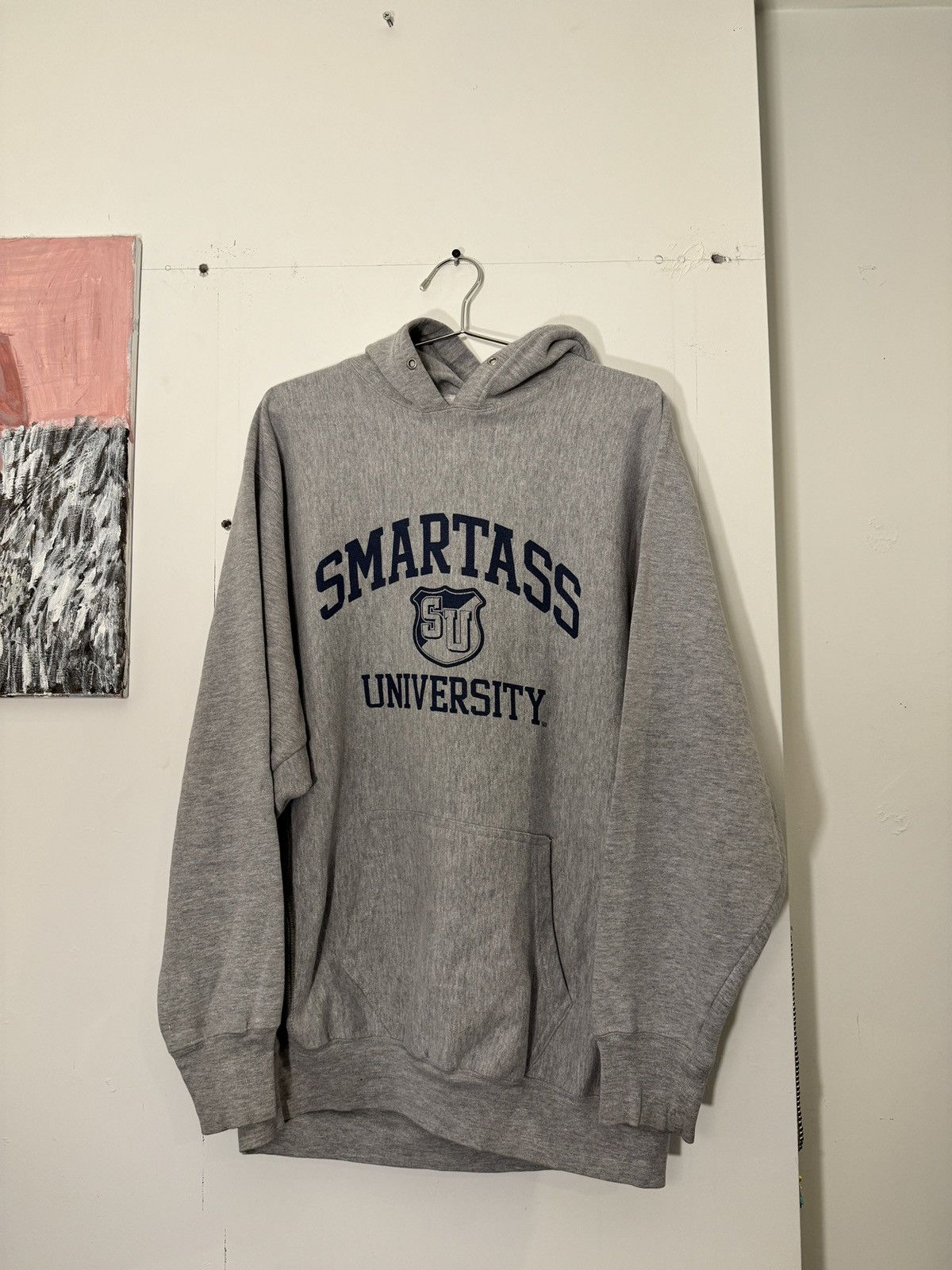 Image of Humor x Vintage Y2K Smartass University Hoodie Baggy in Grey, Men's (Size XL)