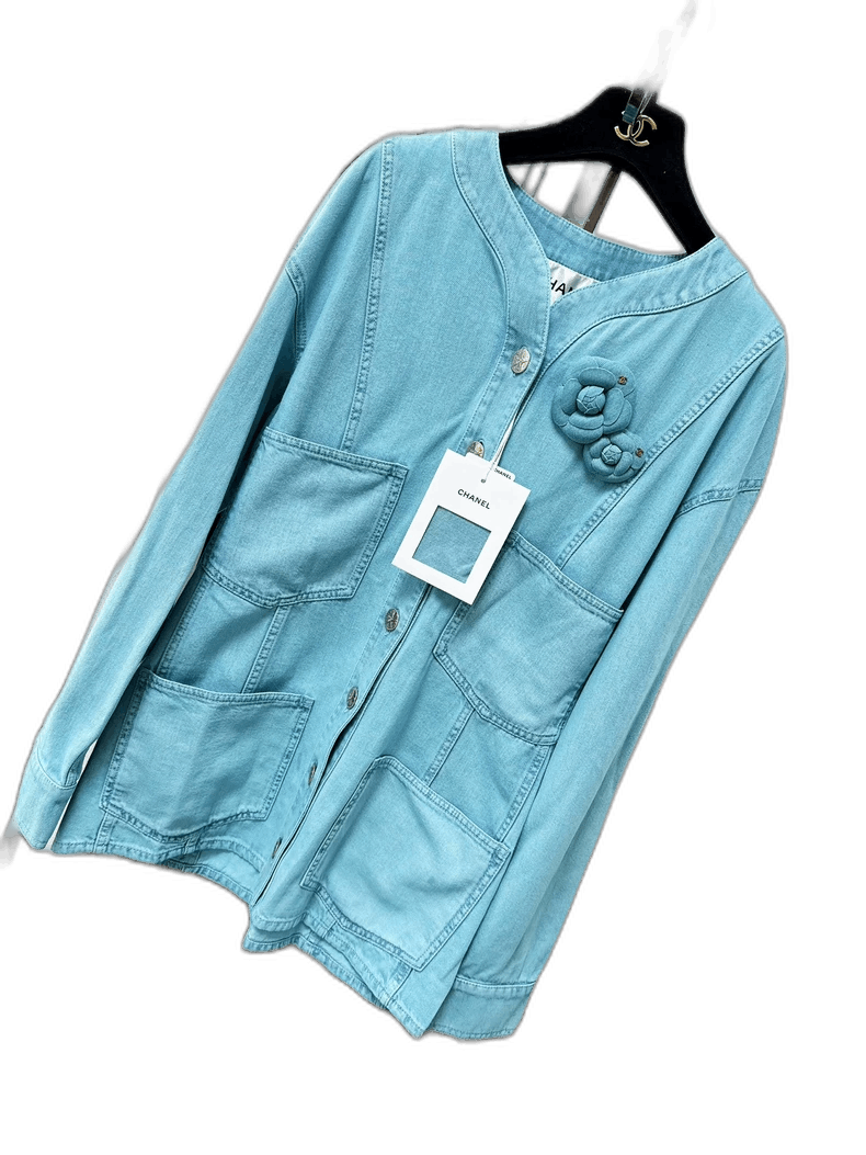 Chanel Chanel 21S Camellia Denim Jacket Size M / US 6-8 / IT 42-44 - 1 Thumbnail