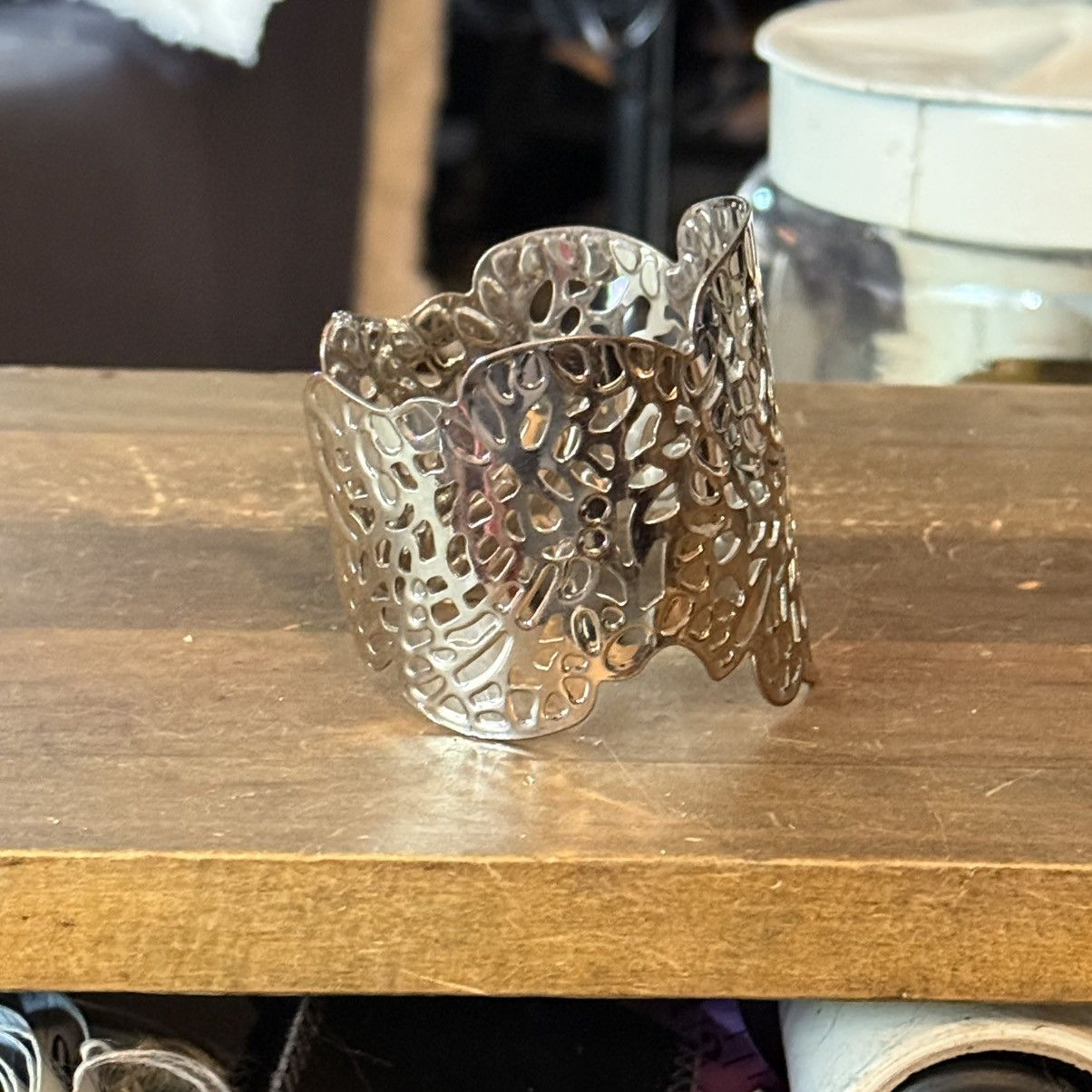 Vintage Vintage silver tone filigree wide cuff bracelet Size ONE SIZE - 3 Thumbnail