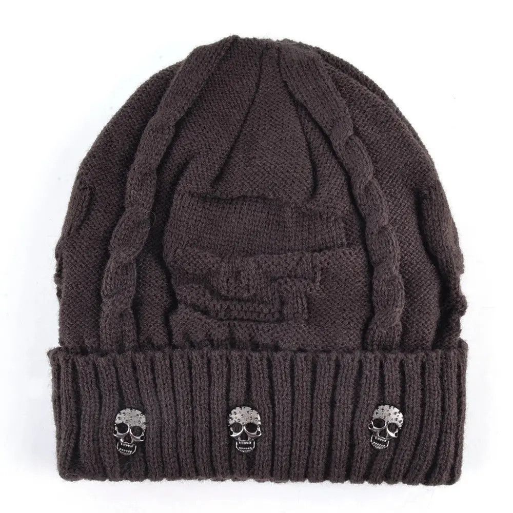 Japanese Brand Brown Color Knitted Skull Bennie Hat Size ONE SIZE - 1 Thumbnail