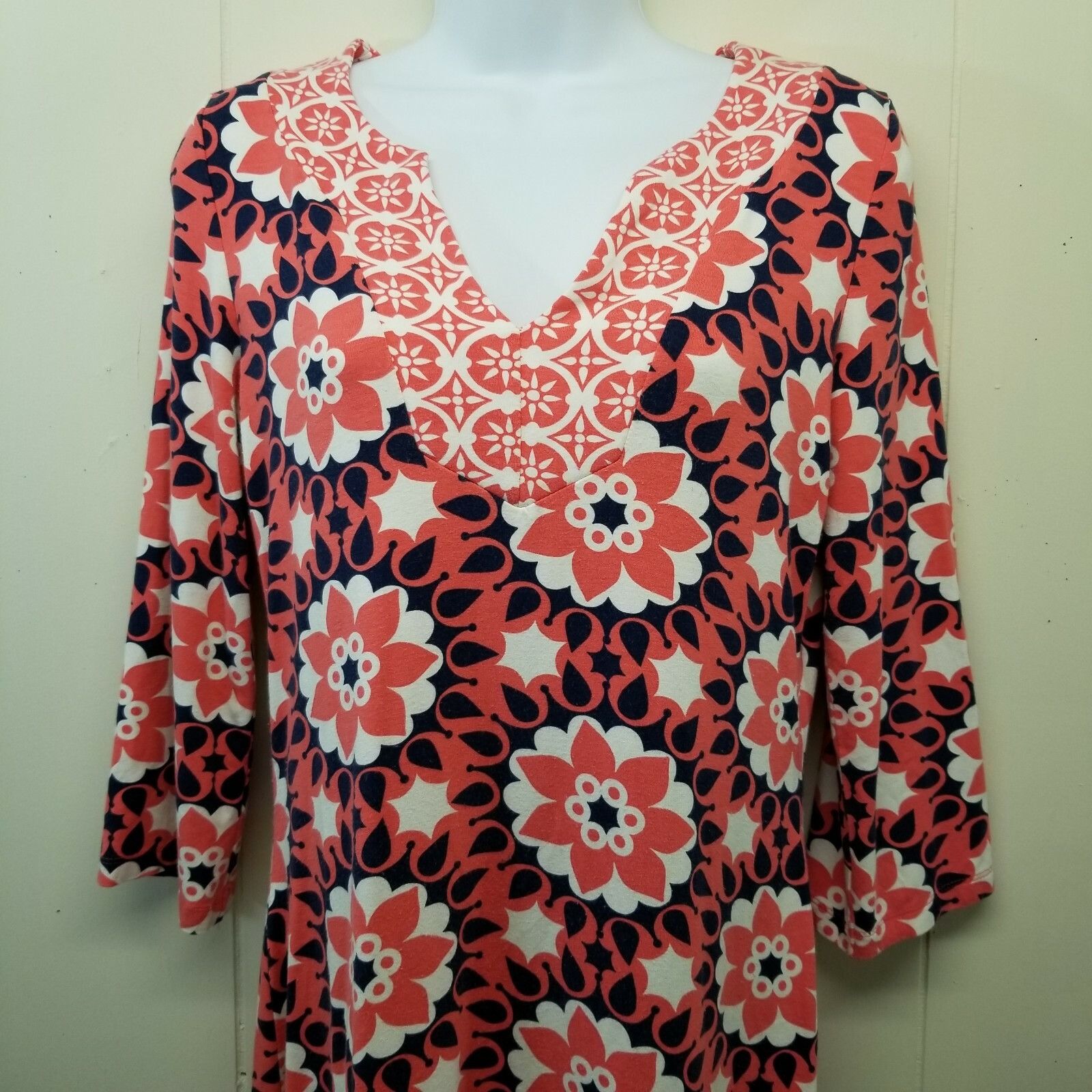 Boden Boden 6 Dress Pink White Retro Floral Notch Collar Stretch T Size M / US 6-8 / IT 42-44 - 3 Thumbnail