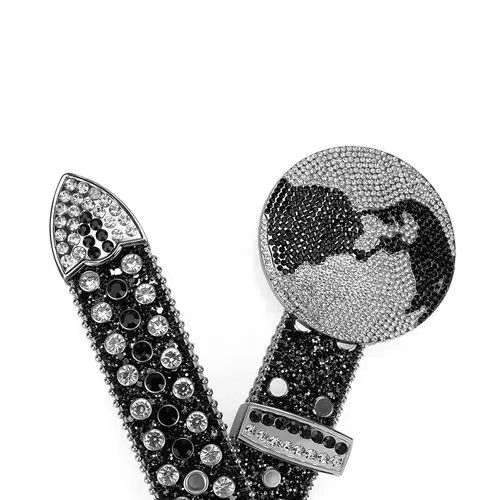 Japanese Brand × Vintage y2k black white studded rhinestone leather belt Size 34 - 2 Thumbnail