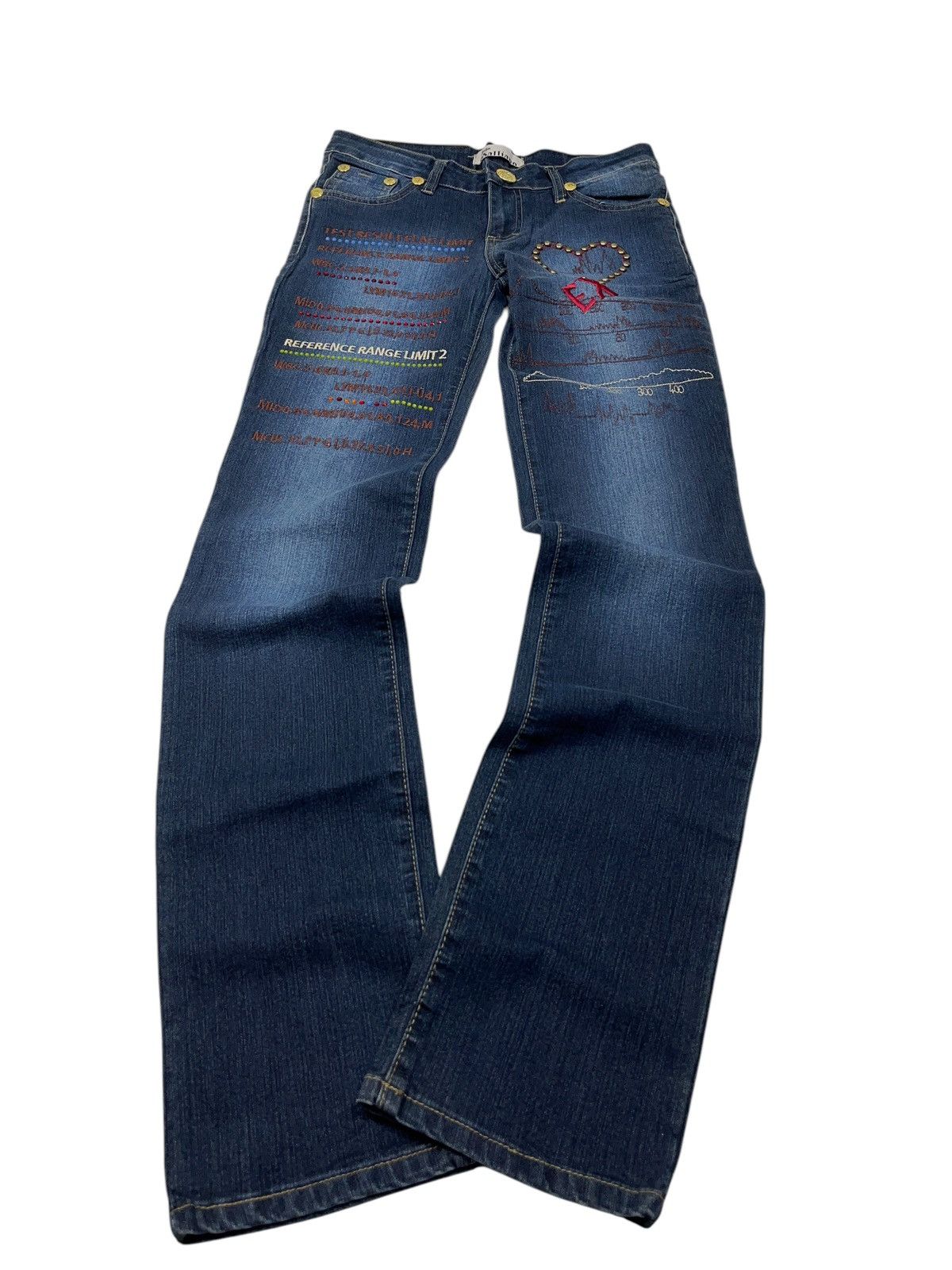 John Galliano × Vintage Vintage John Galliano y2k Studded Embroidered Washed Jeans Size 29" - 3 Thumbnail