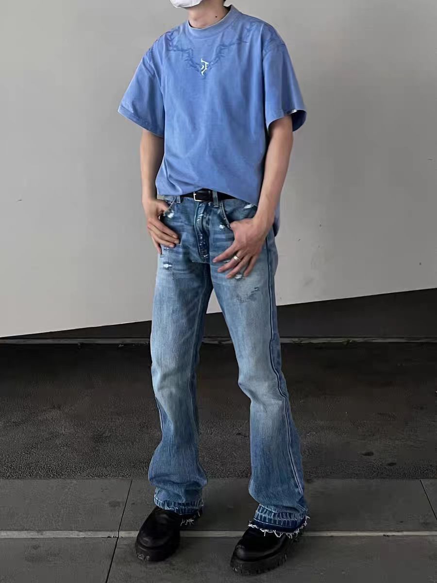Japanese Brand × Jean Street hip-hop grunge ripped micro-flared jeans Size US 34 / EU 50 - 4 Thumbnail