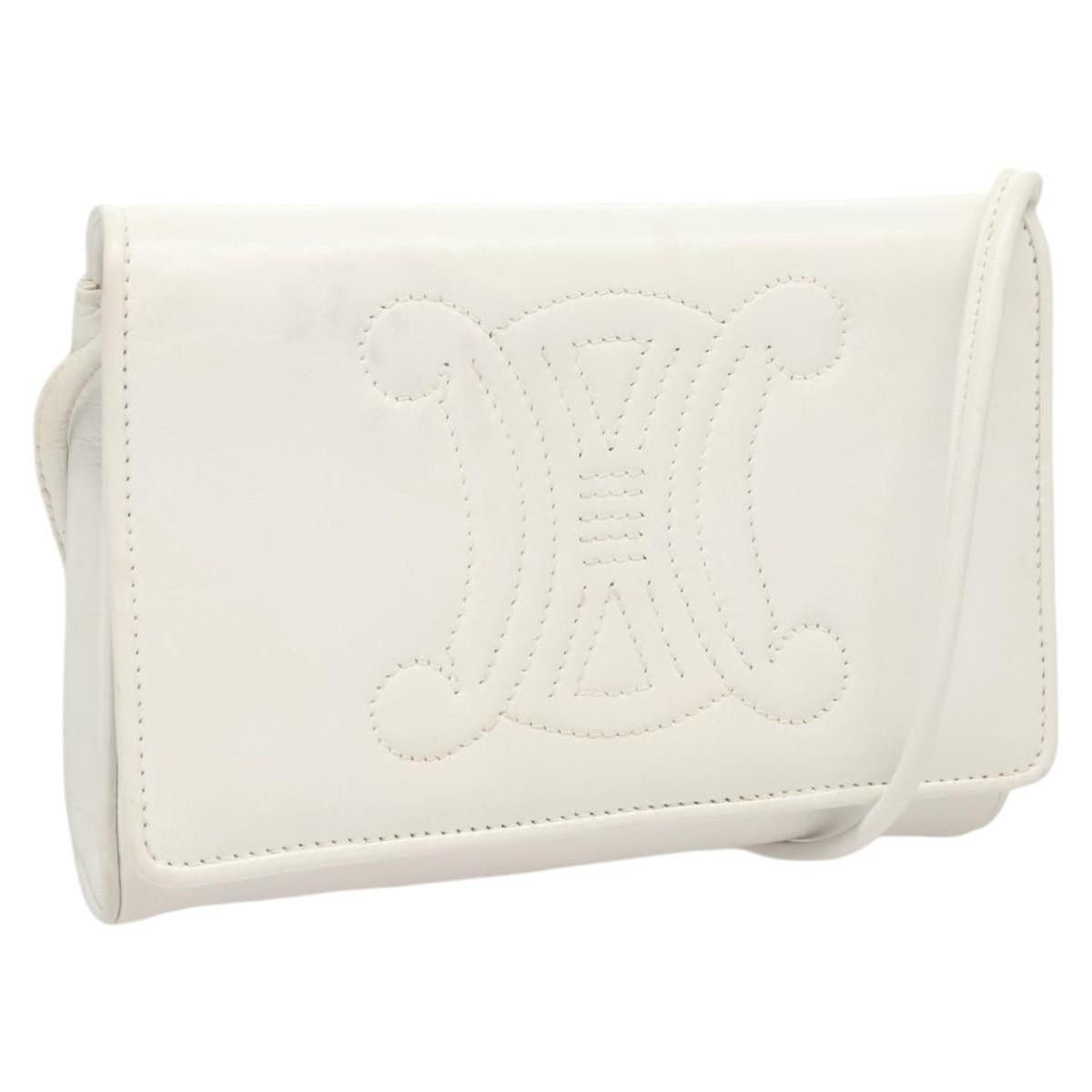 CELINE Shoulder Bag Leather White Gold