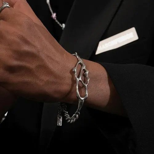 Jewelry Silver Abstract Link Chain Bracelet, Modern Men's Jewelry Size ONE SIZE - 2 Thumbnail