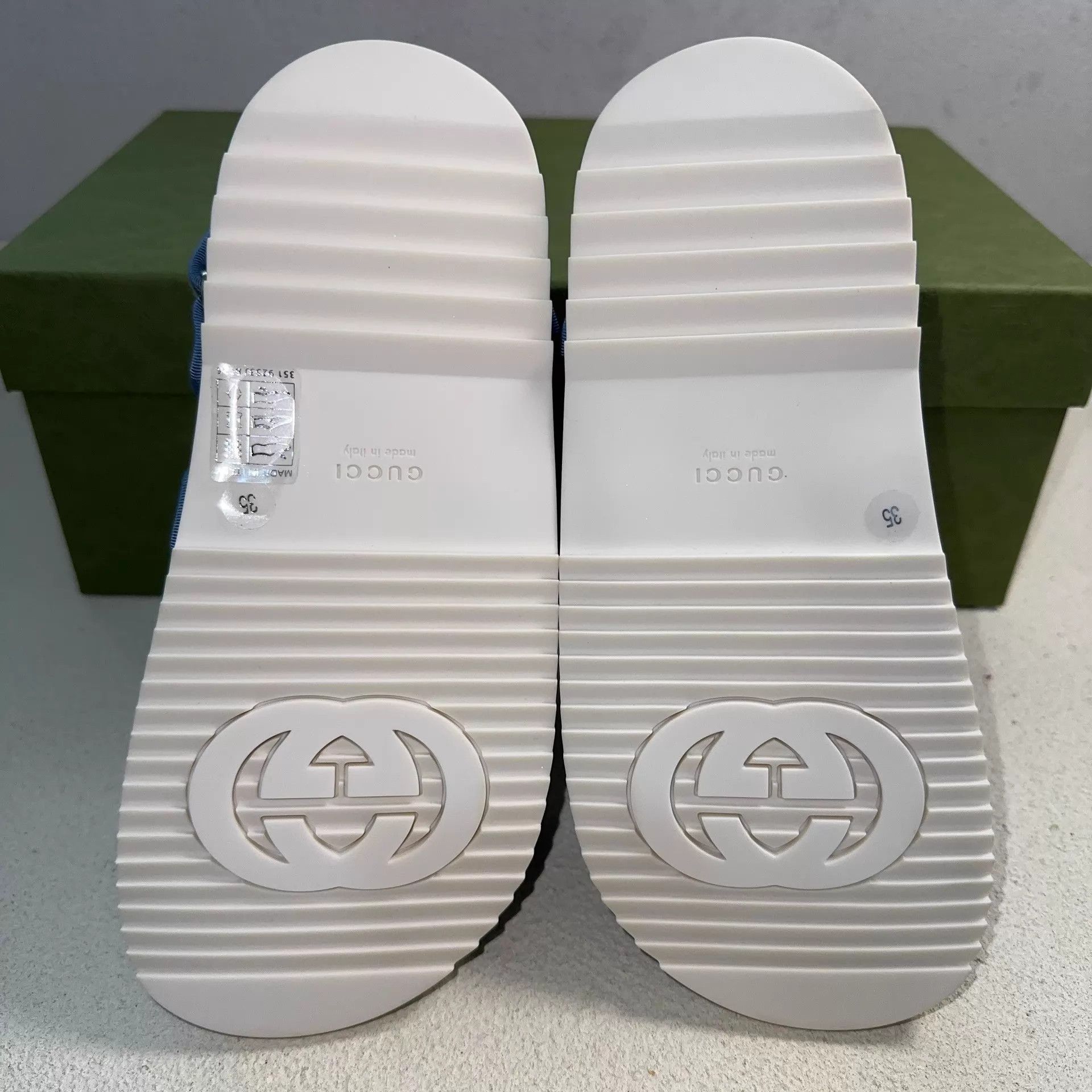 Gucci Women's GUCCI Denim All-Over Double C Velcro Sandal Blue Size US 4.5 / IT 34.5 - 4 Thumbnail